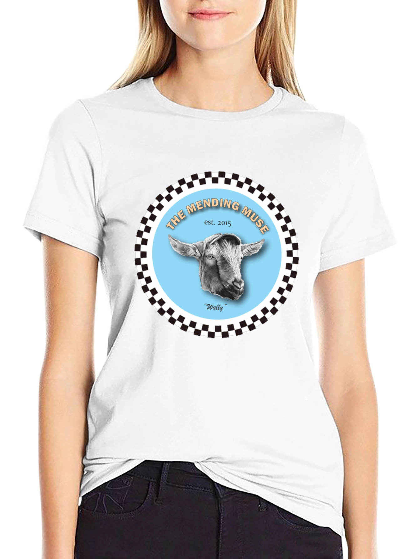 The Mending Muse T-Shirt - Goat Design