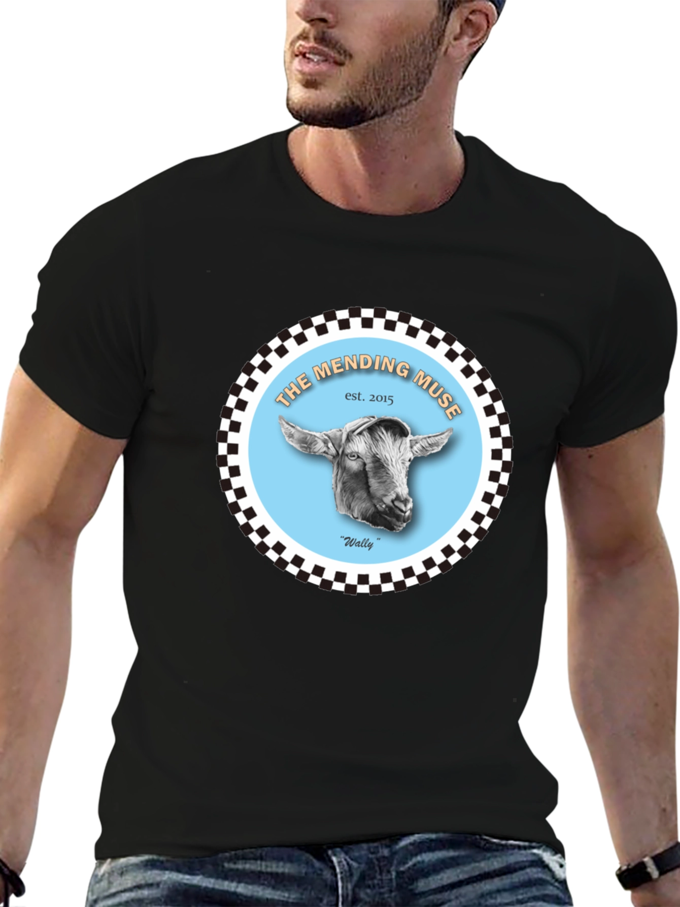 The Mending Muse T-Shirt - Goat Design