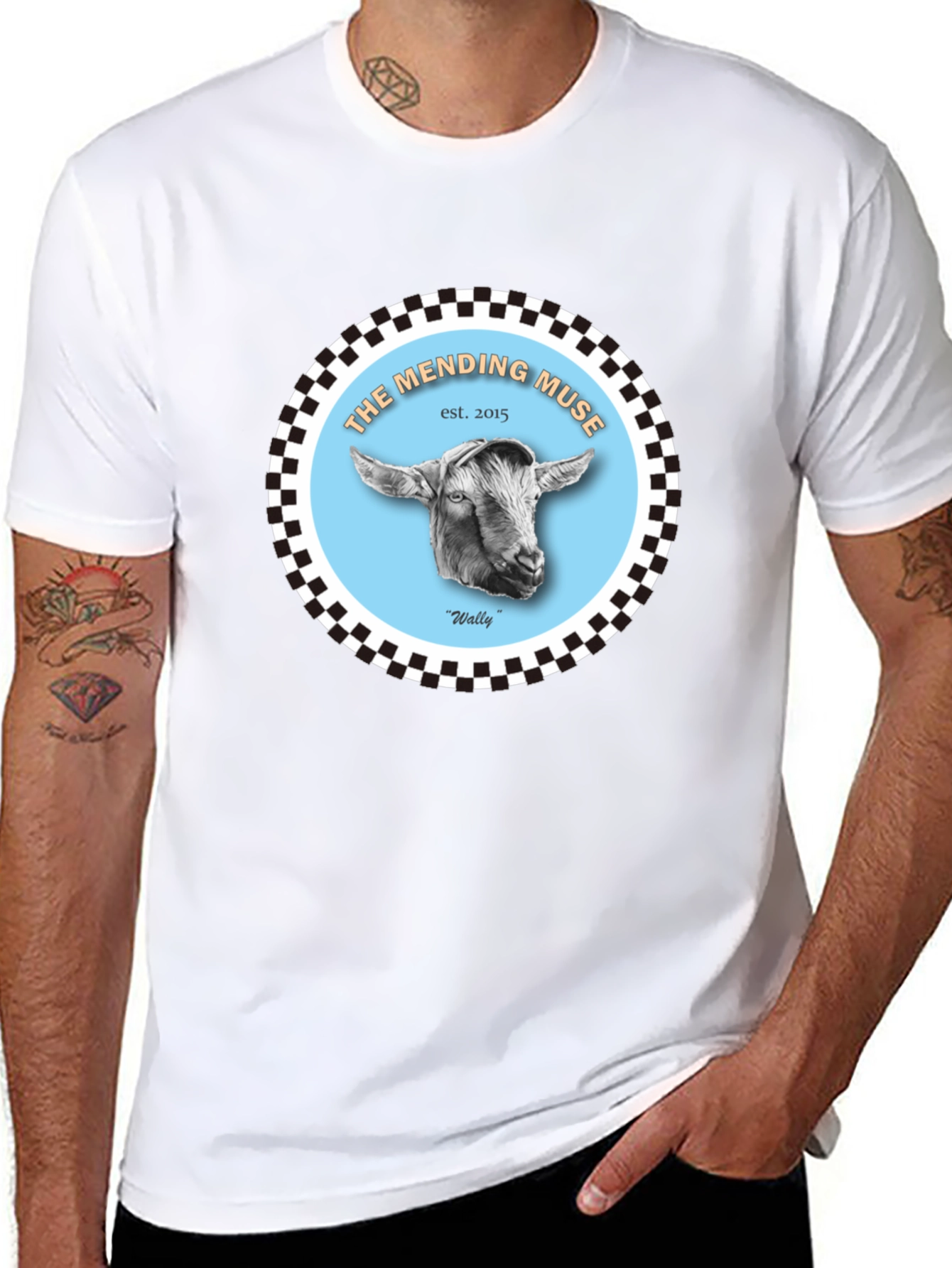 The Mending Muse T-Shirt - Goat Design