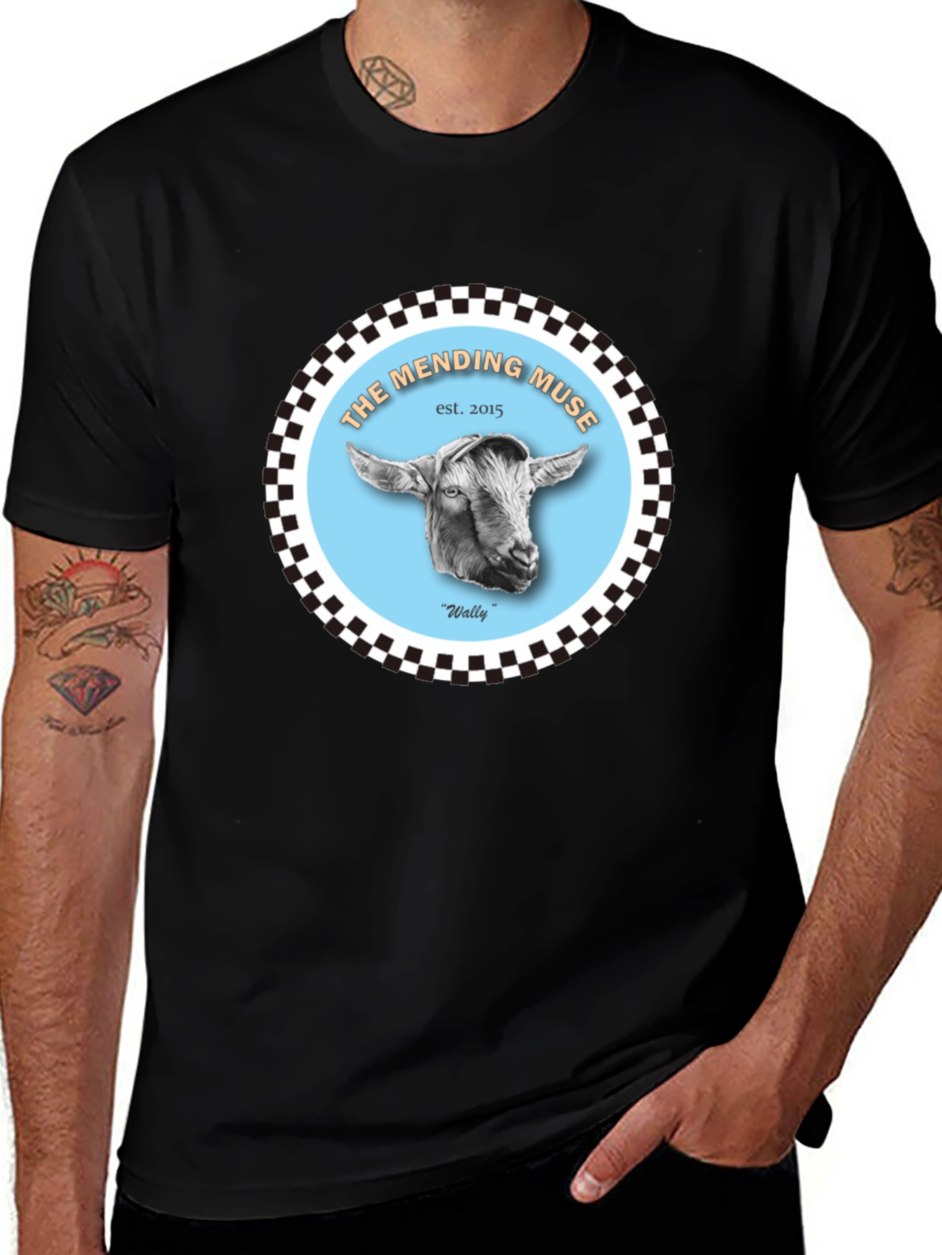 The Mending Muse T-Shirt - Goat Design