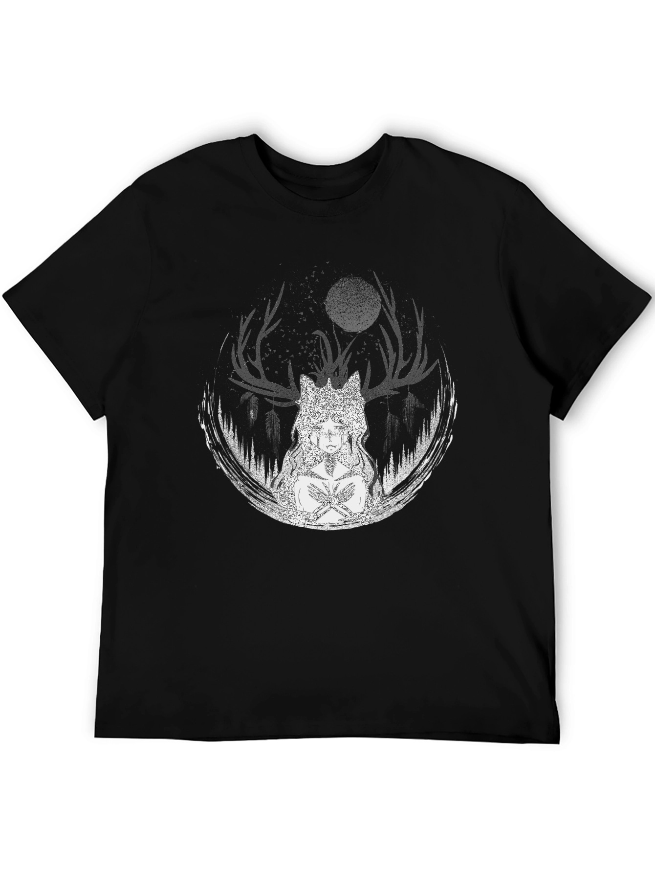 Mystic Moon Deer Graphic Tee - Black