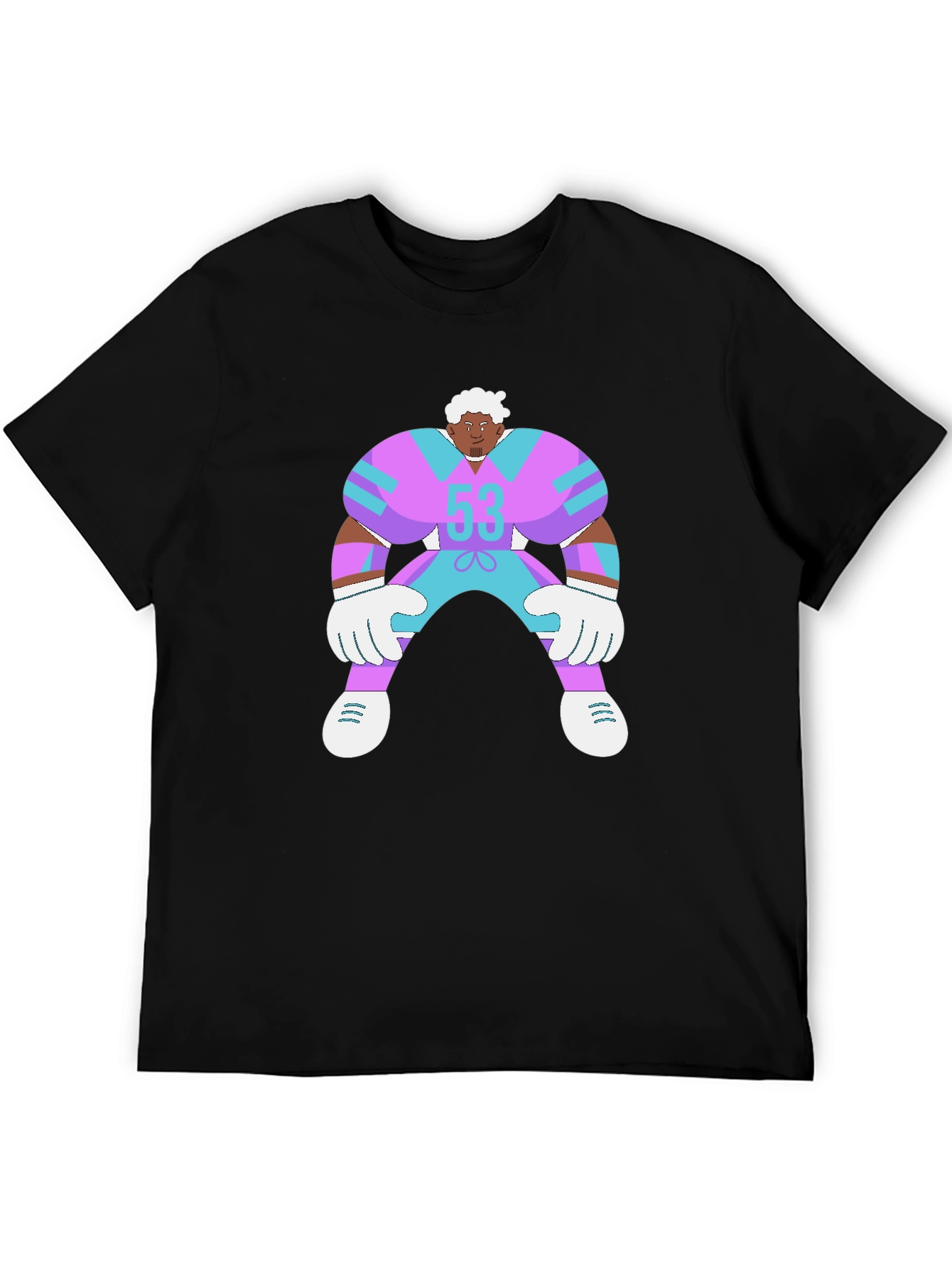 Cartoon Football Player Black T-Shirt