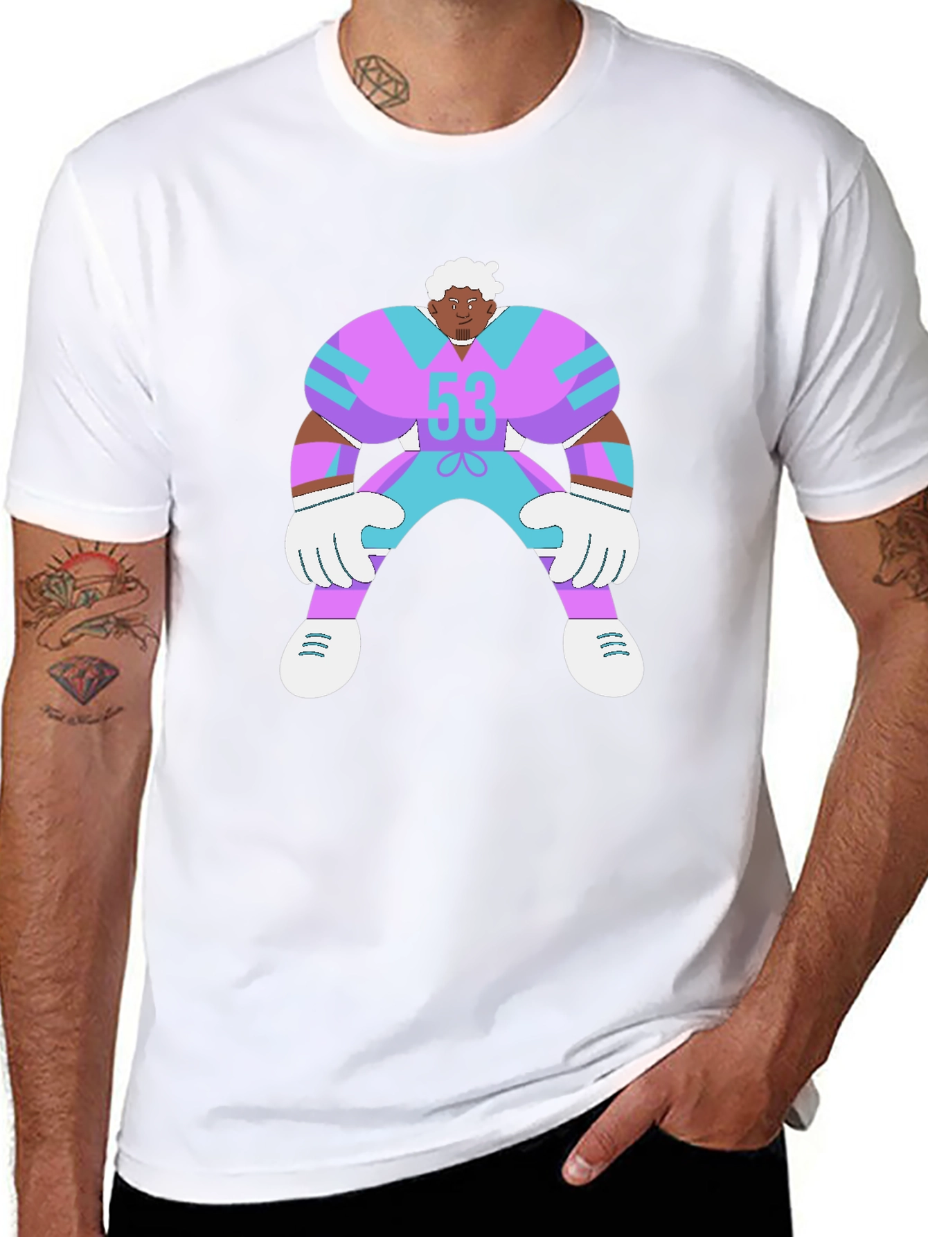 Cartoon Football Player Black T-Shirt