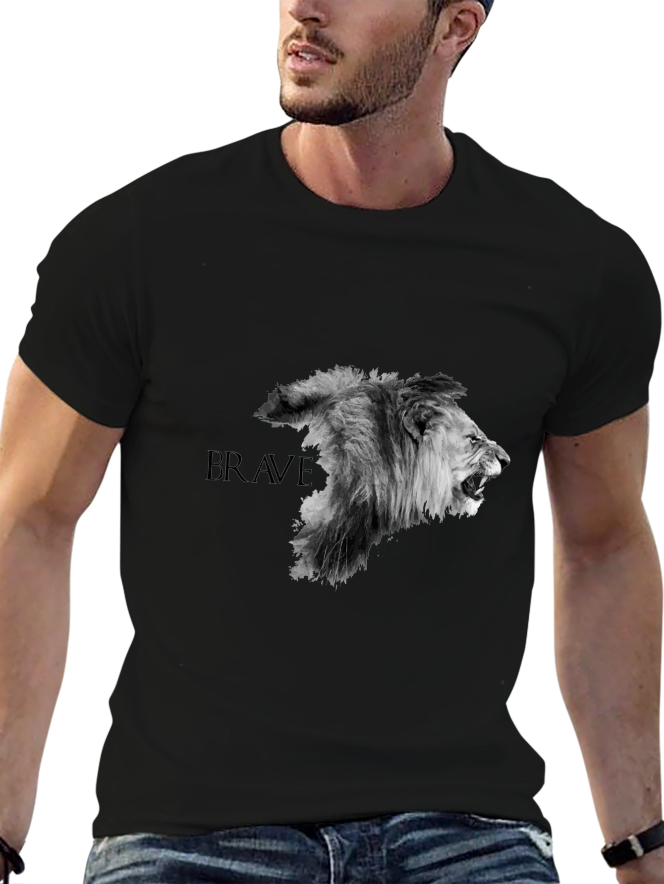 Brave Lion Graphic T-Shirt - Black