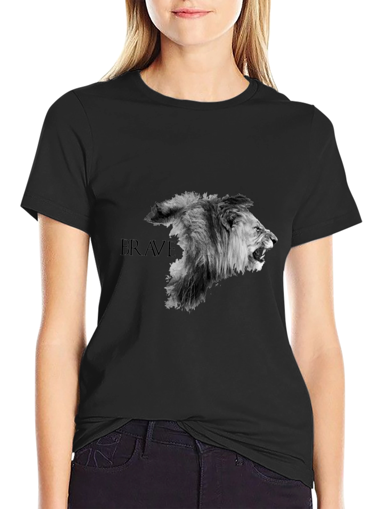 Brave Lion Graphic T-Shirt - Black