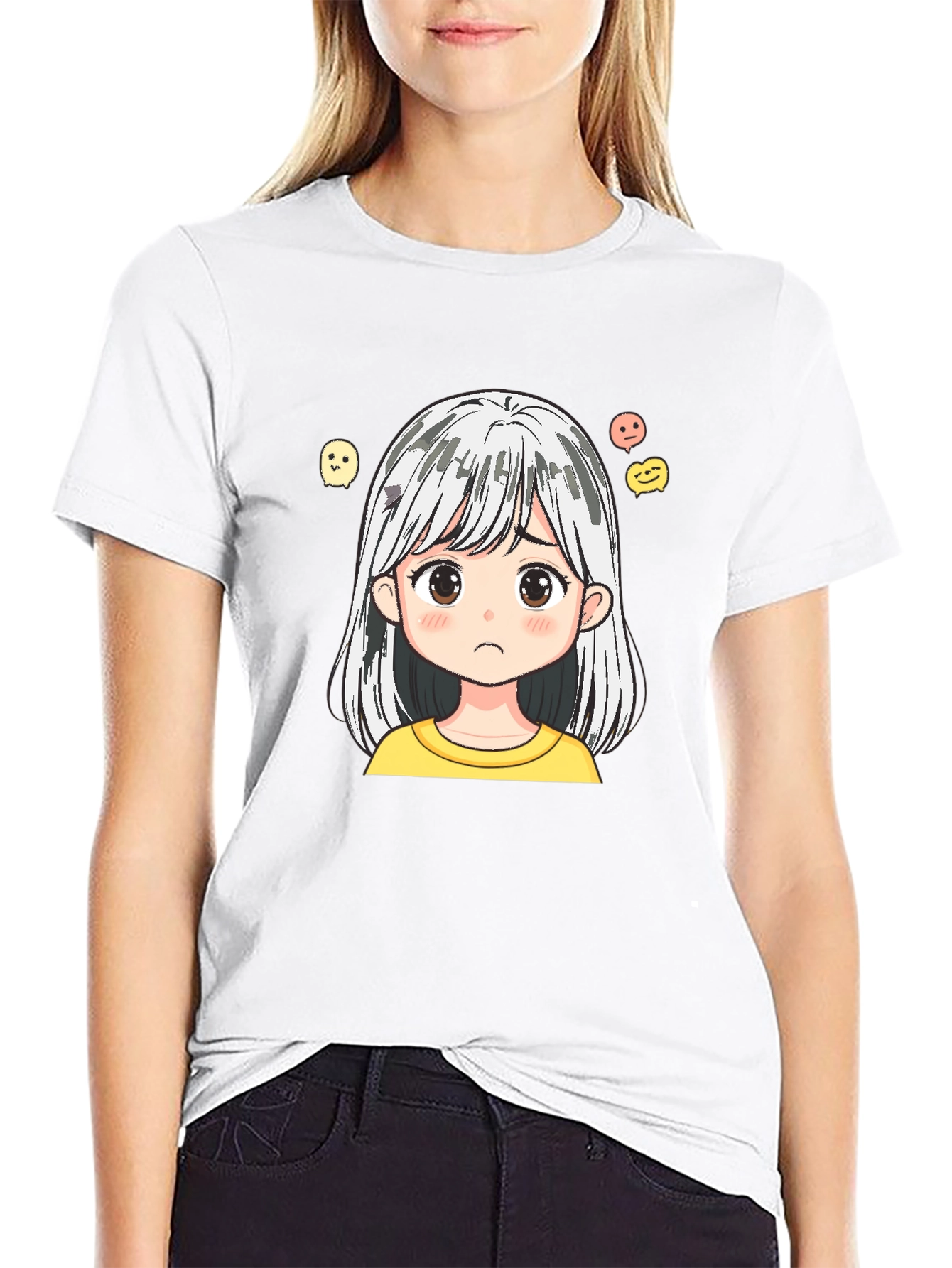 Anime Girl Graphic Black Cotton T-Shirt