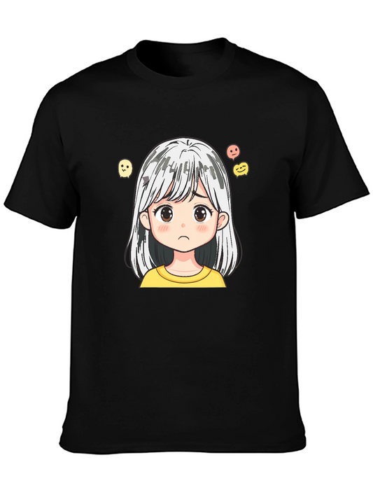 Anime Girl Graphic Black Cotton T-Shirt