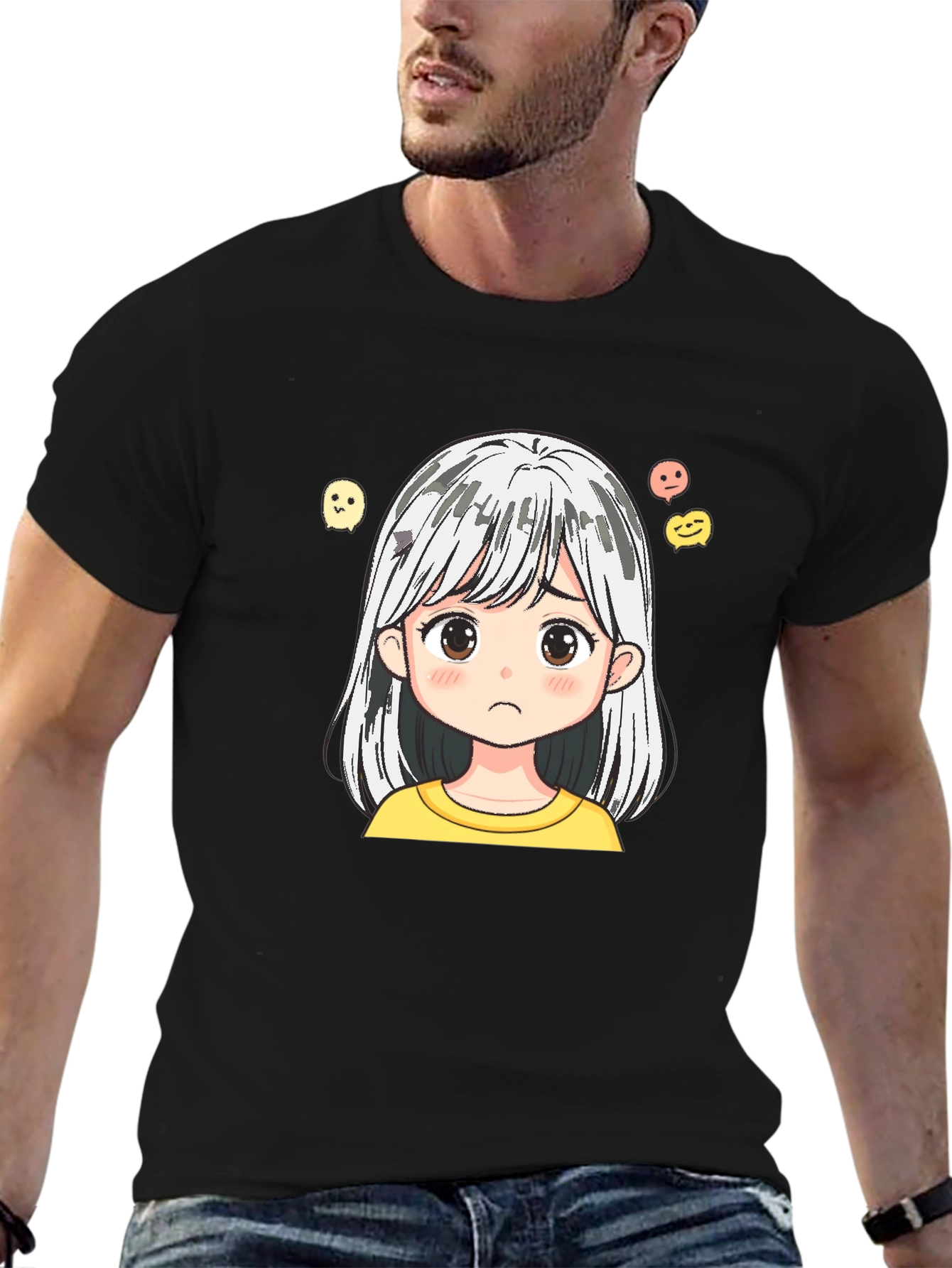 Anime Girl Graphic Black Cotton T-Shirt