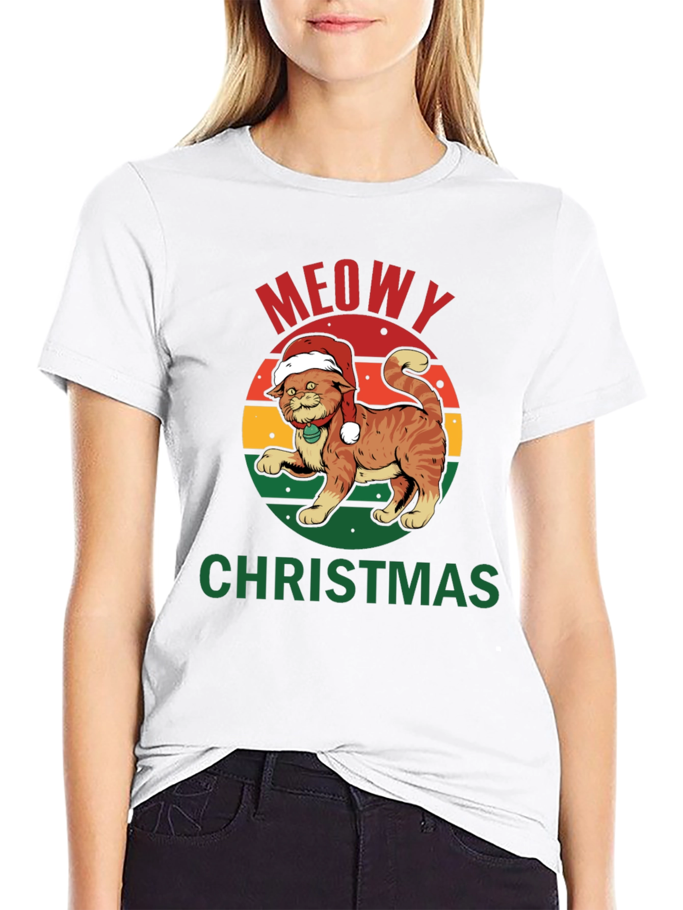 Meowy Christmas Cat T-Shirt - Holiday Apparel