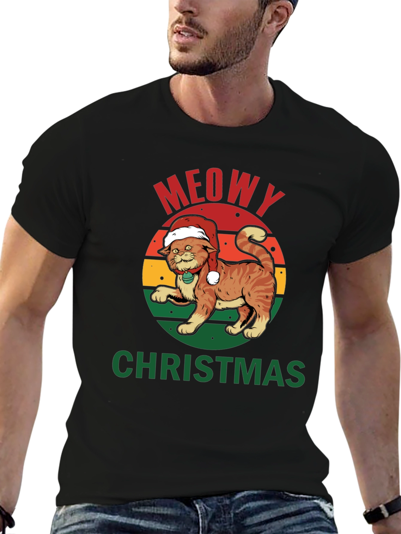 Meowy Christmas Cat T-Shirt - Holiday Apparel
