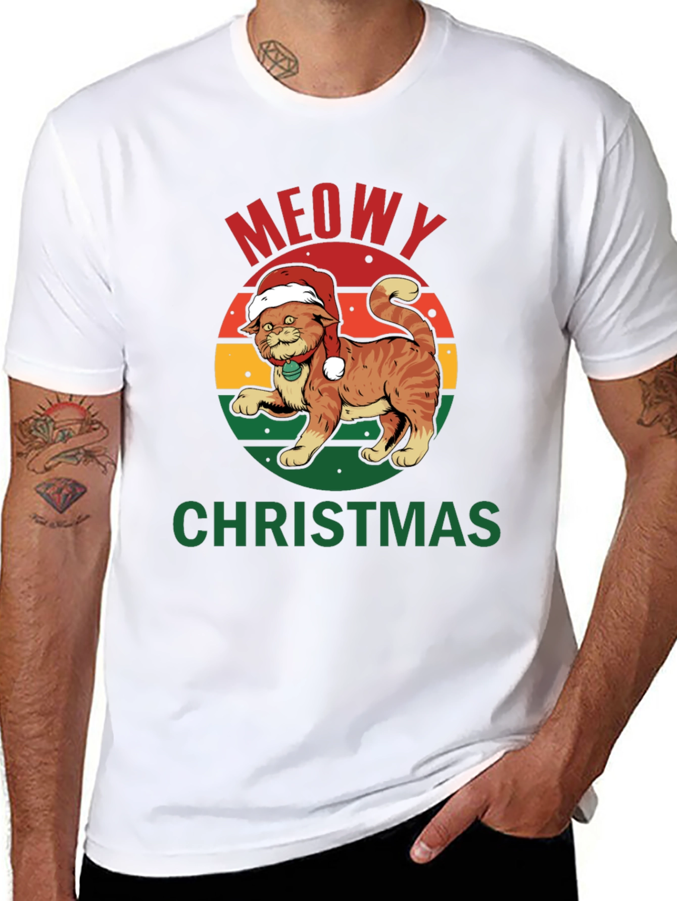 Meowy Christmas Cat T-Shirt - Holiday Apparel