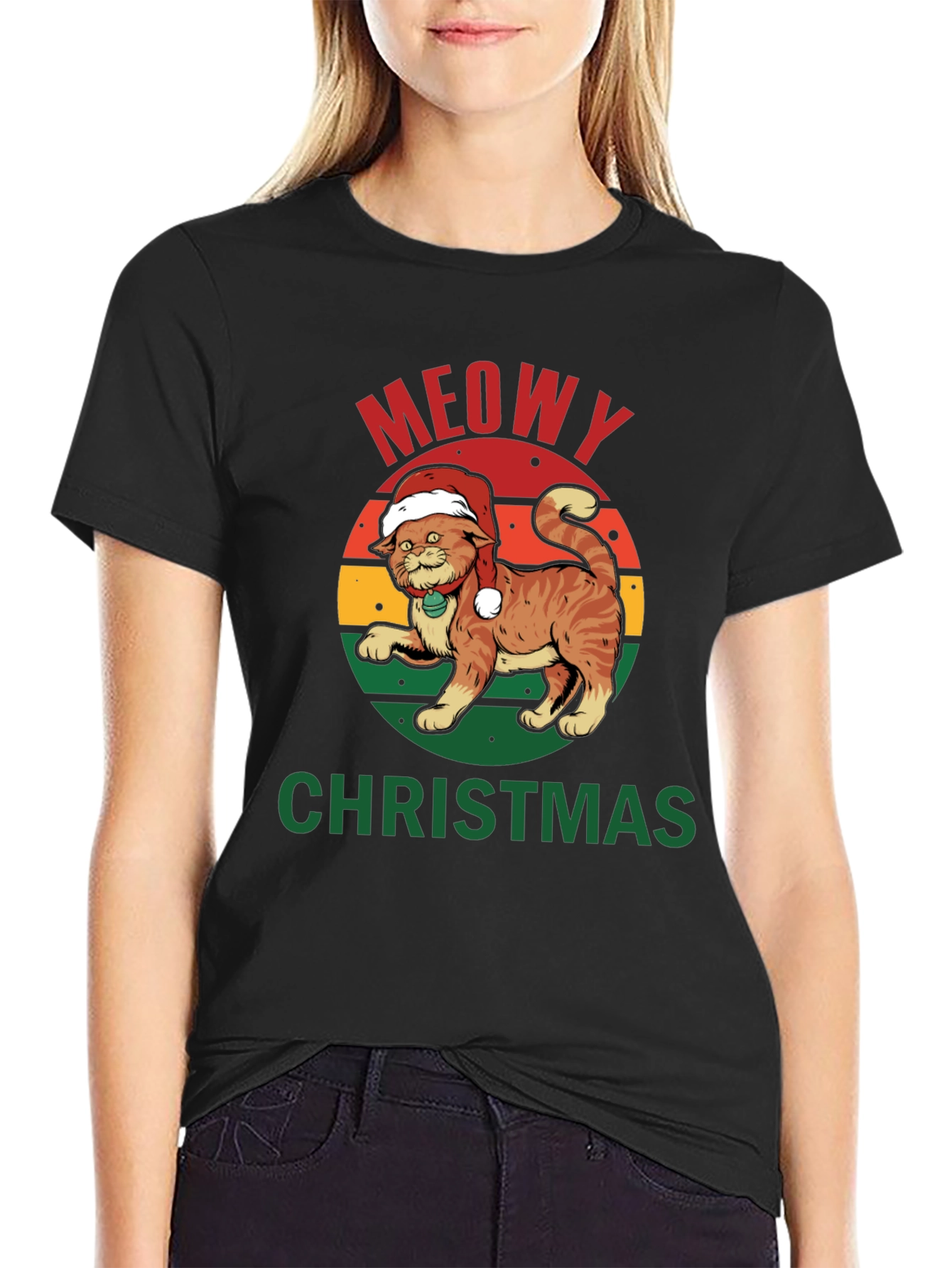 Meowy Christmas Cat T-Shirt - Holiday Apparel