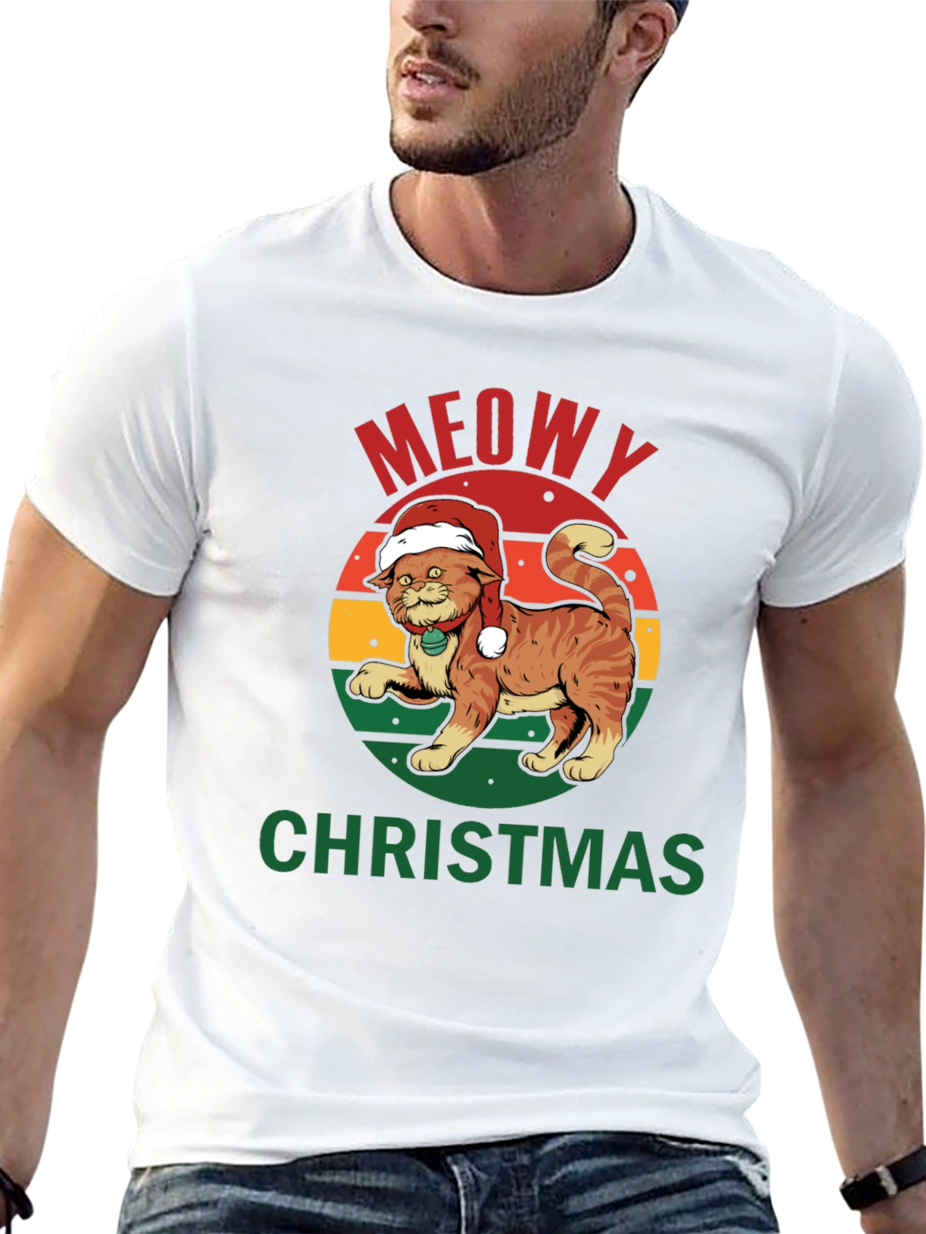 Meowy Christmas Cat T-Shirt - Holiday Apparel