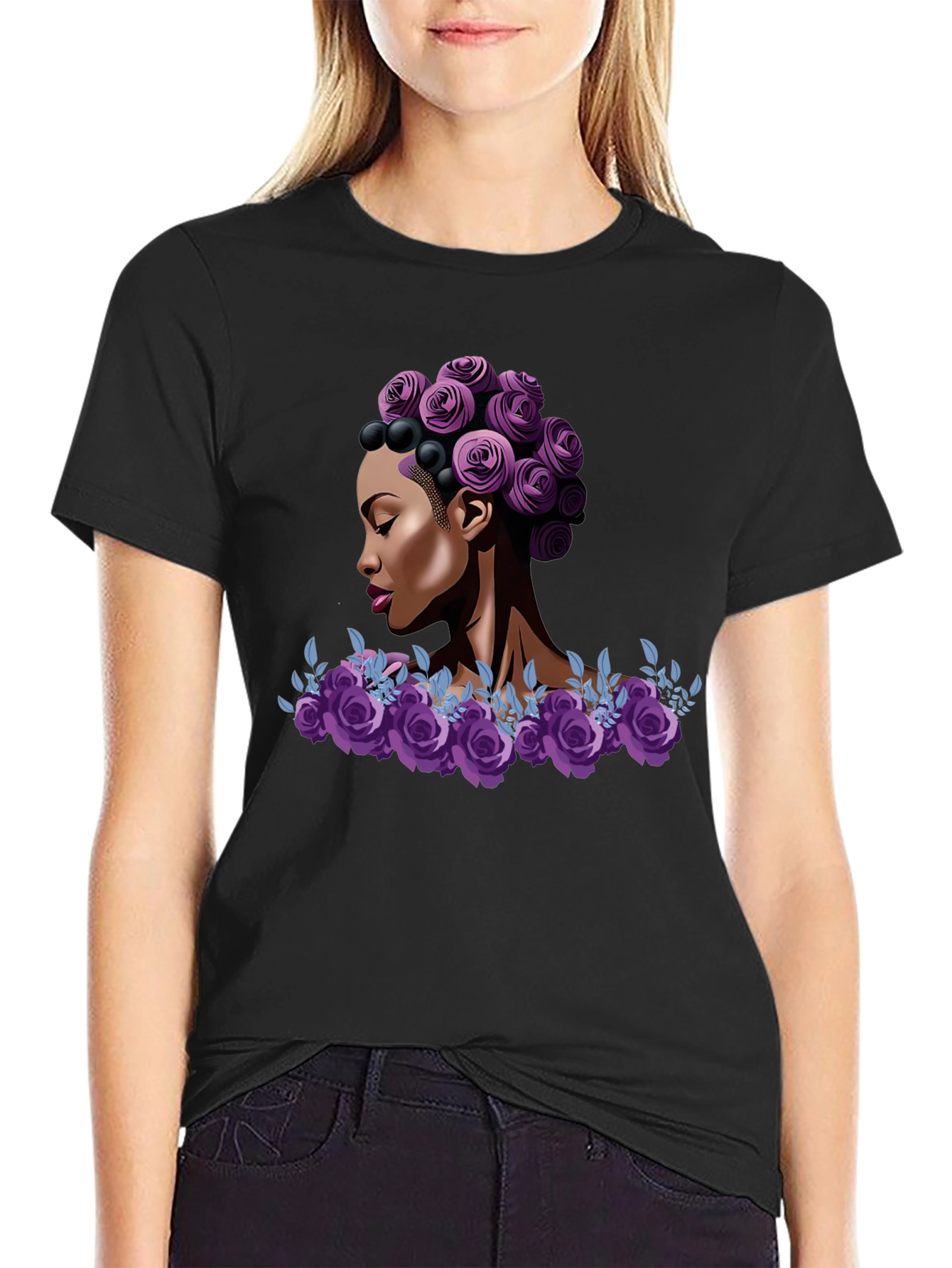 Floral Queen Graphic Tee - Stylish Black T-Shirt