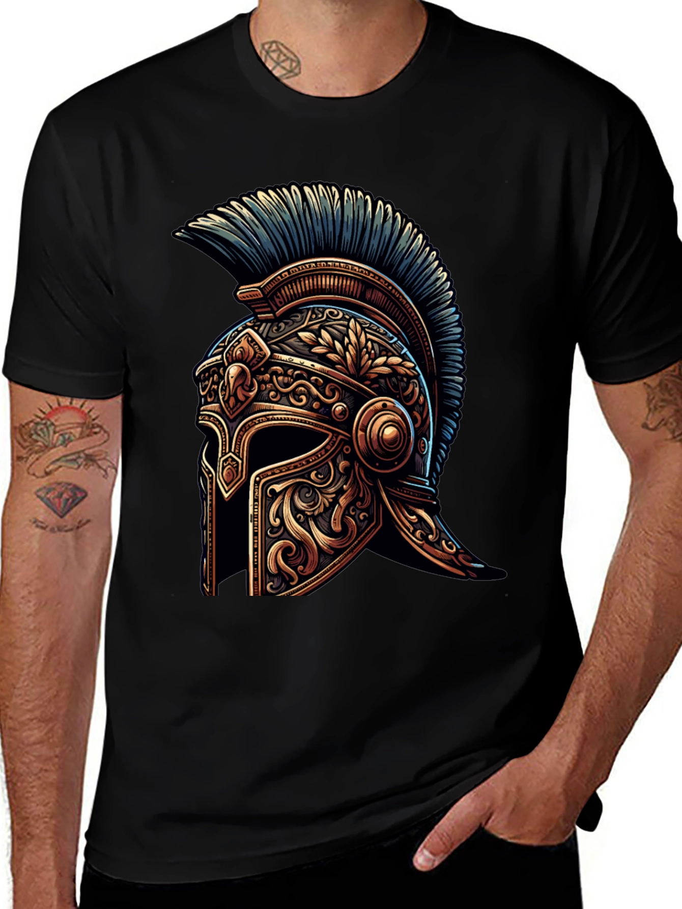 Spartan Helmet Graphic Tee - Black Cotton T-Shirt