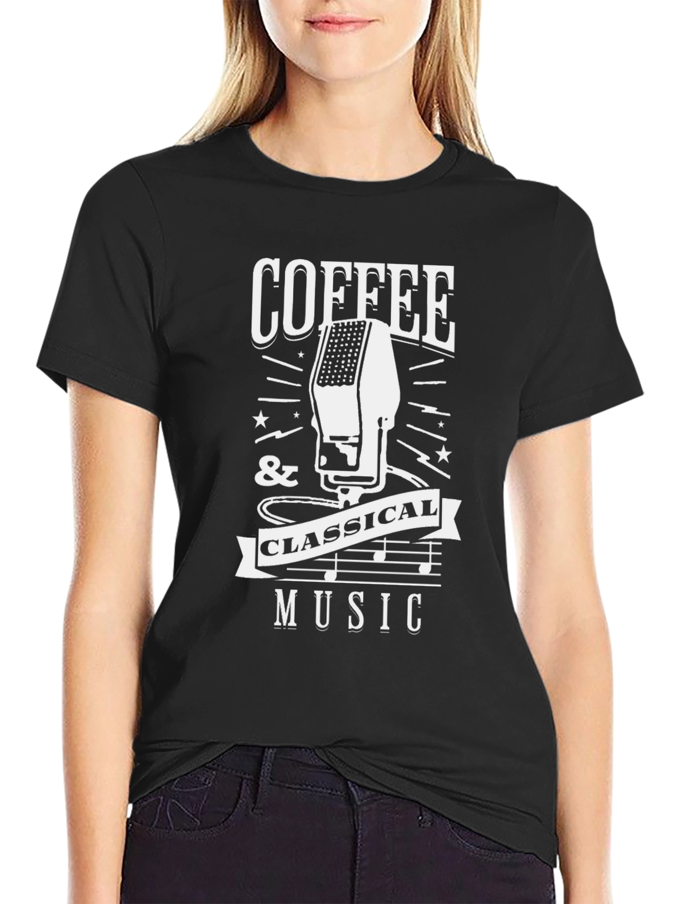 Coffee & Classical Music Graphic T-Shirt - Black