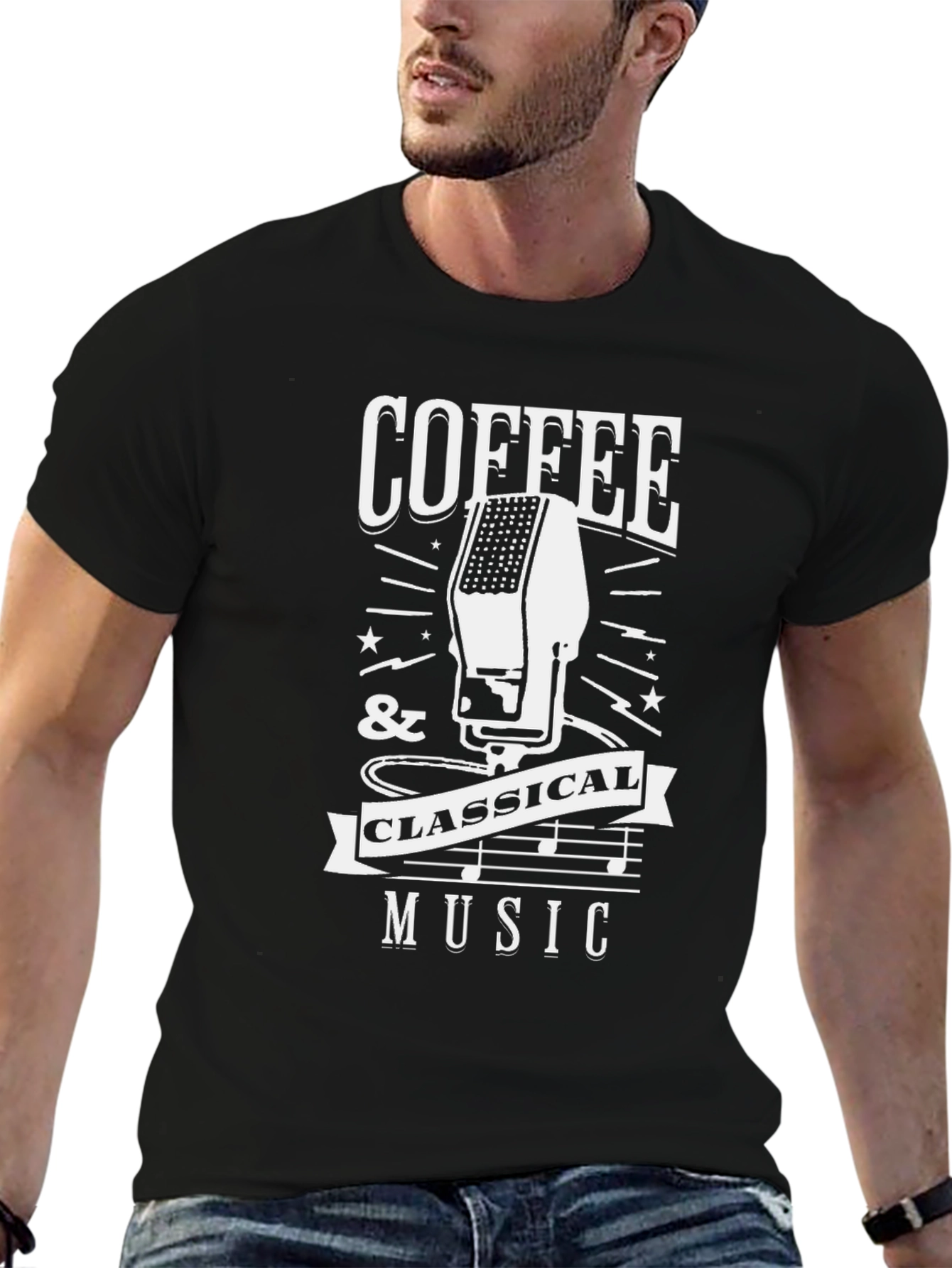 Coffee & Classical Music Graphic T-Shirt - Black