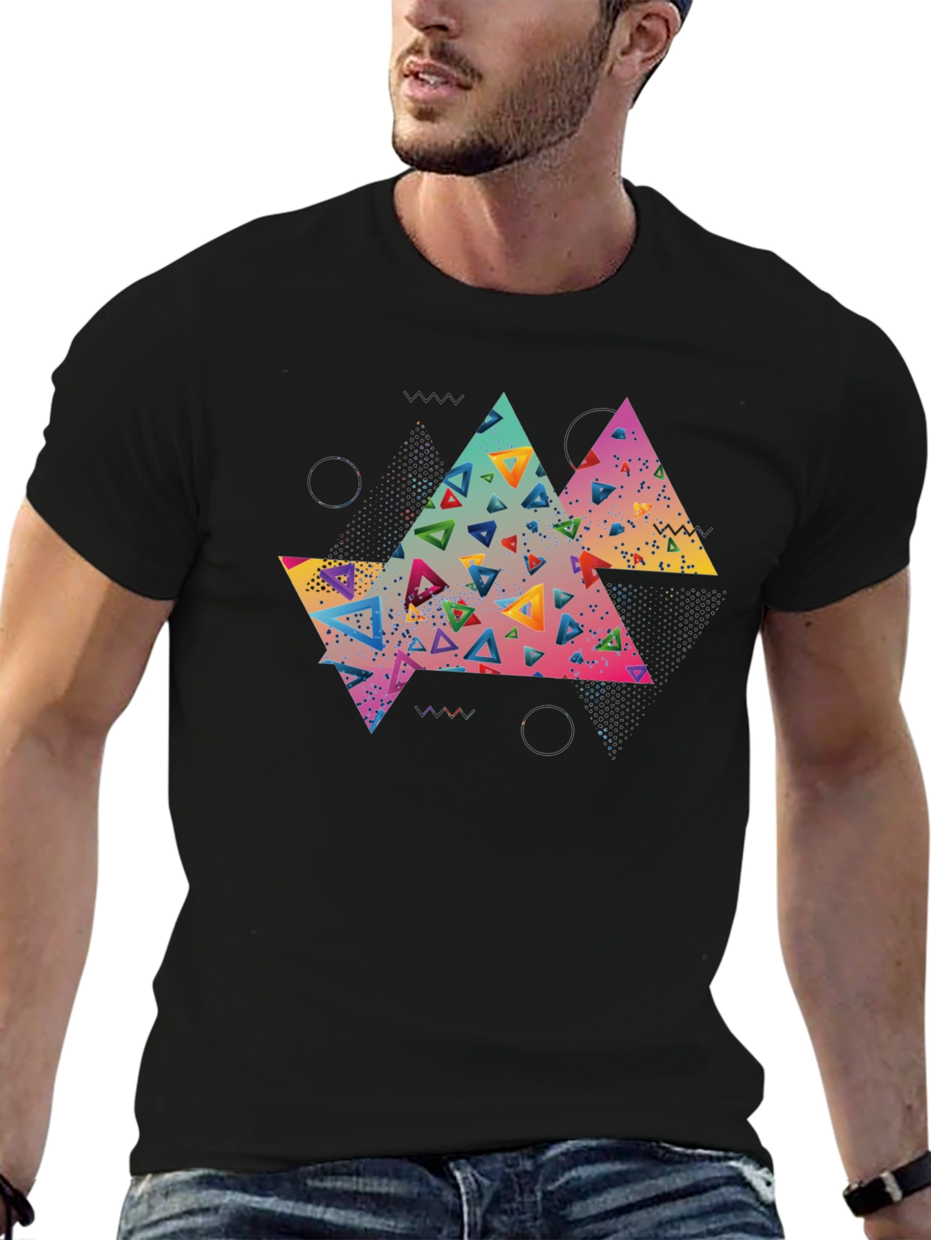 Abstract Triangle Graphic Tee - Black