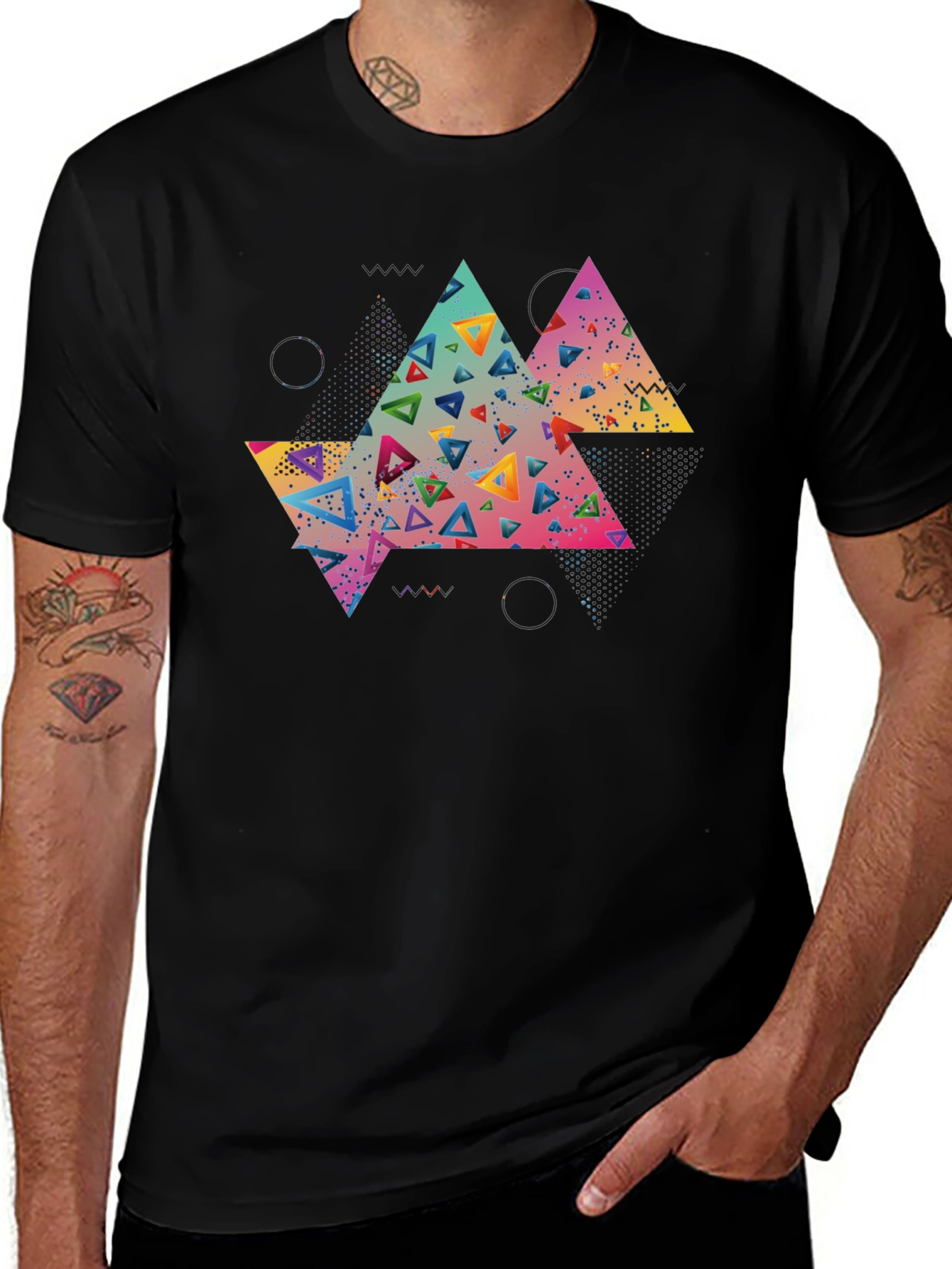 Abstract Triangle Graphic Tee - Black