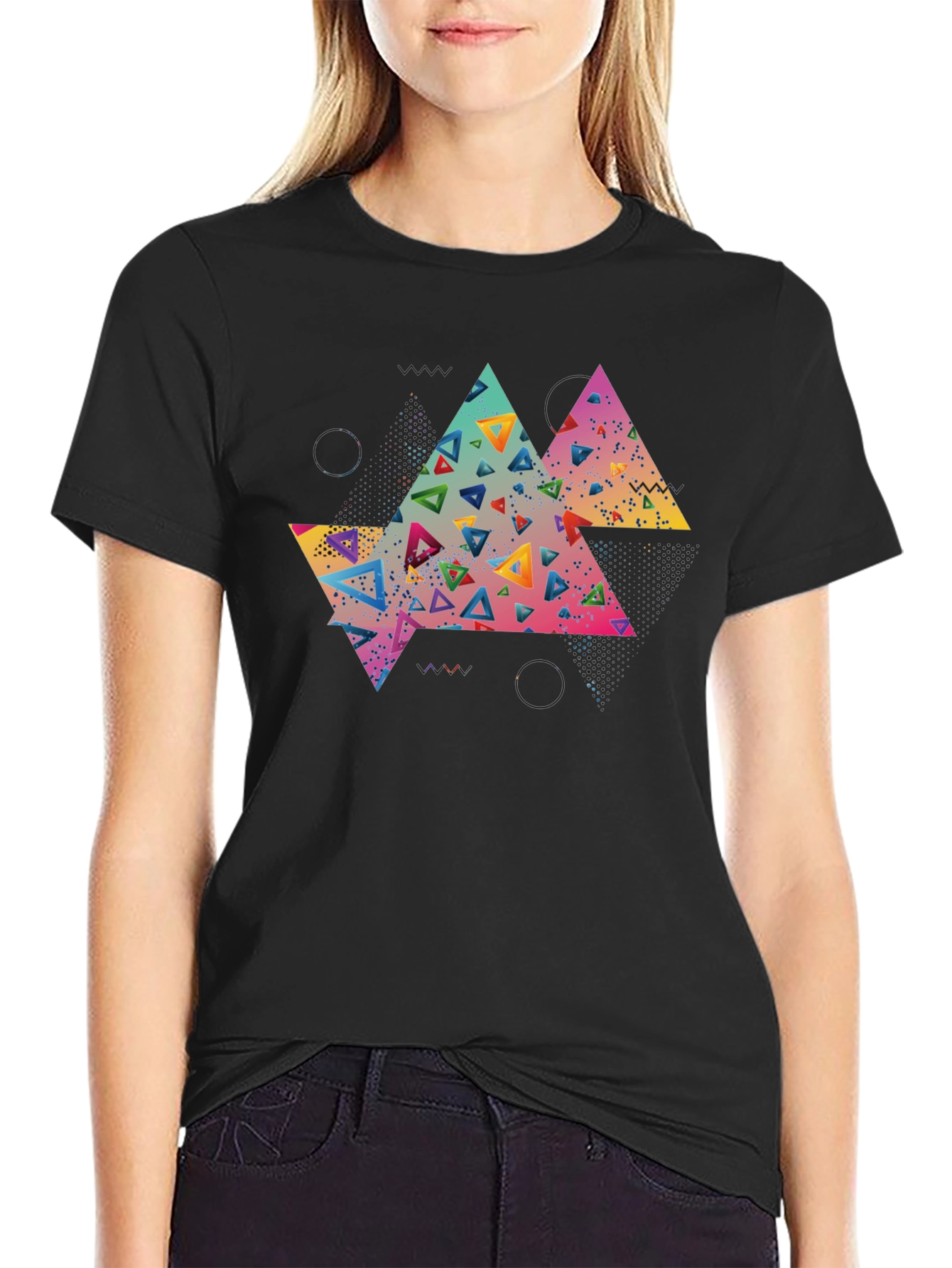 Abstract Triangle Graphic Tee - Black