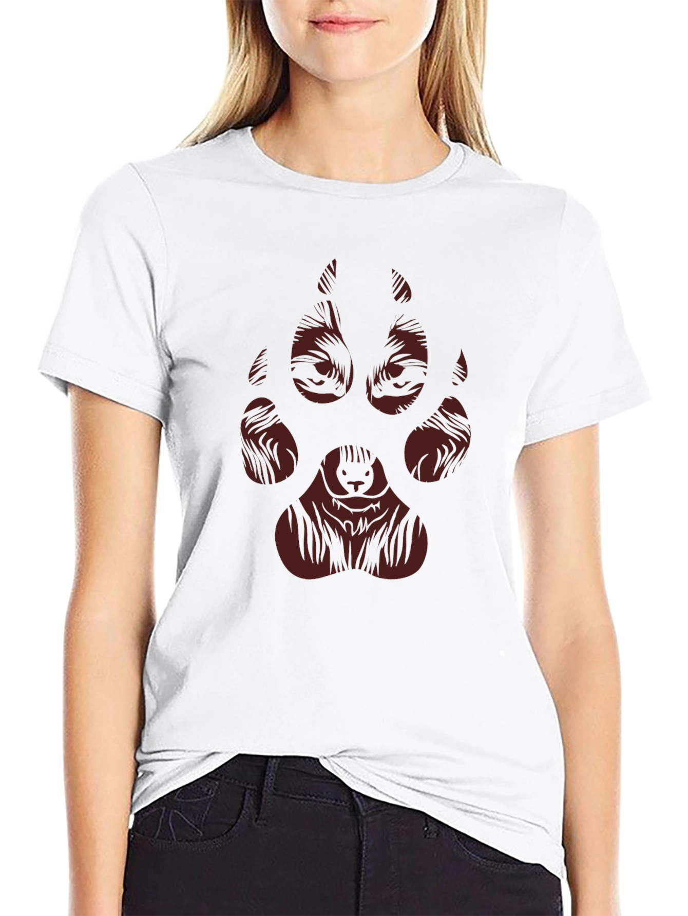 Wolf Paw Print Graphic Tee - Black