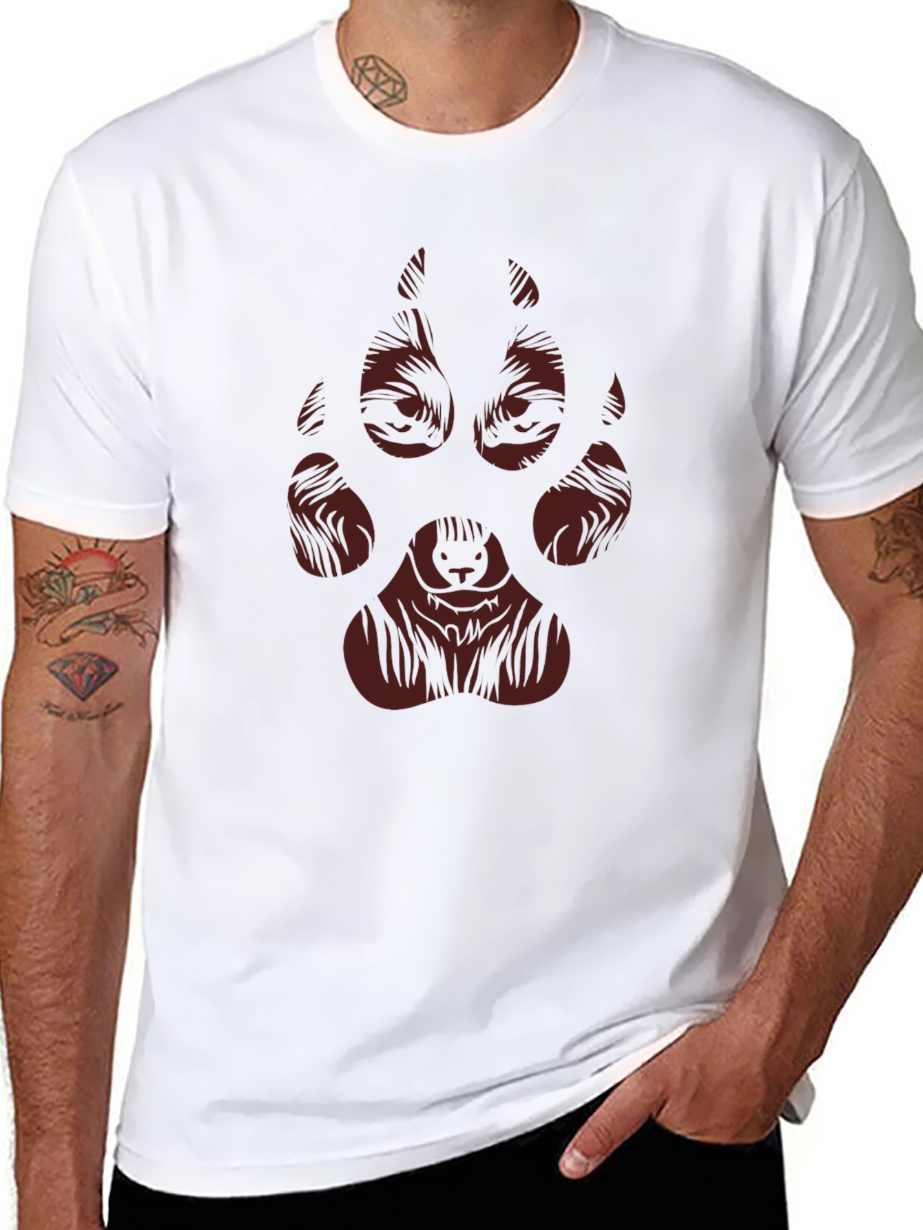 Wolf Paw Print Graphic Tee - Black