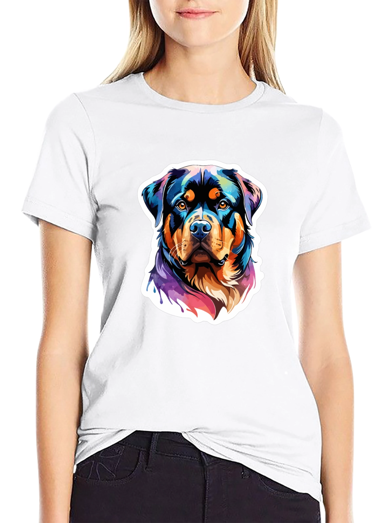 Rottweiler Art Graphic Tee - Black Cotton Blend