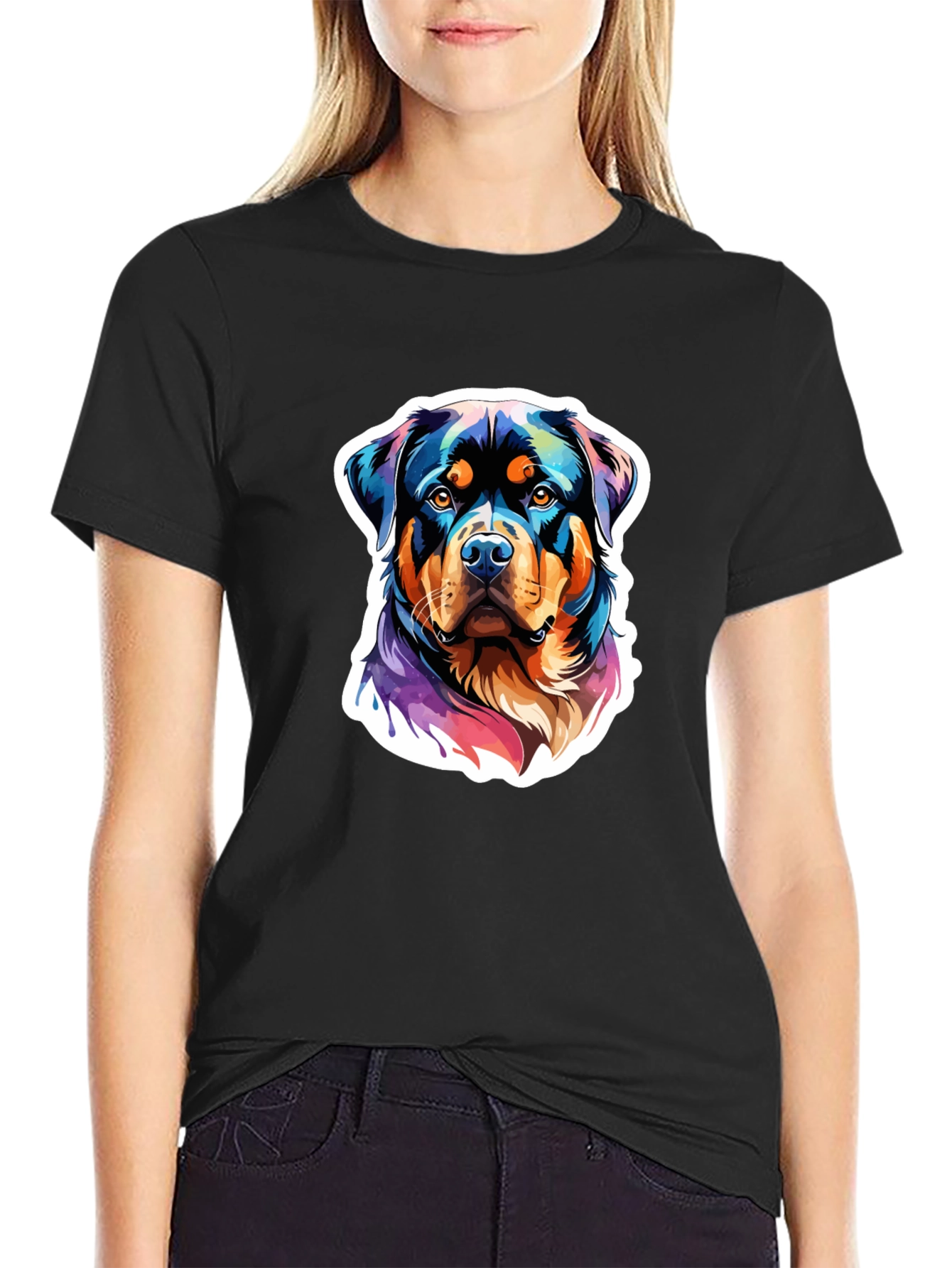 Rottweiler Art Graphic Tee - Black Cotton Blend