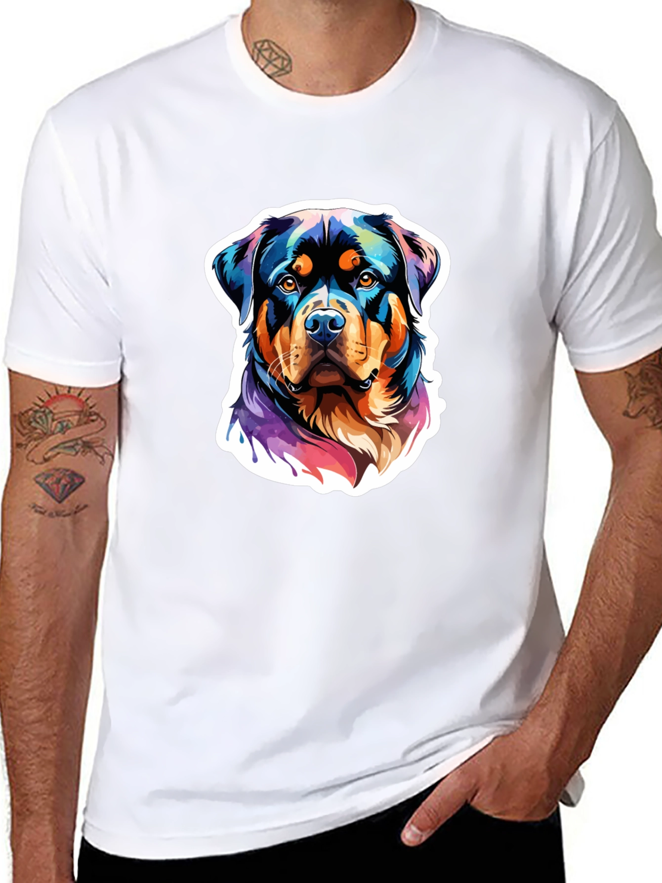 Rottweiler Art Graphic Tee - Black Cotton Blend