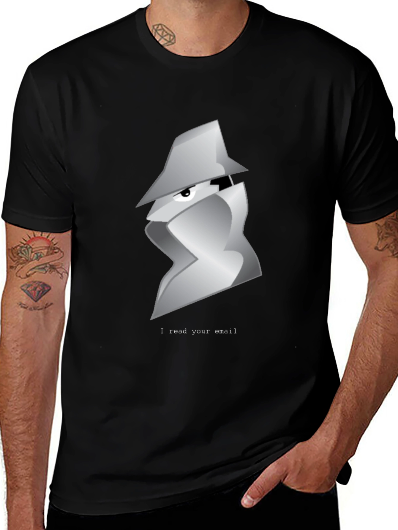 Spying Email Tee - Black Cotton T-Shirt