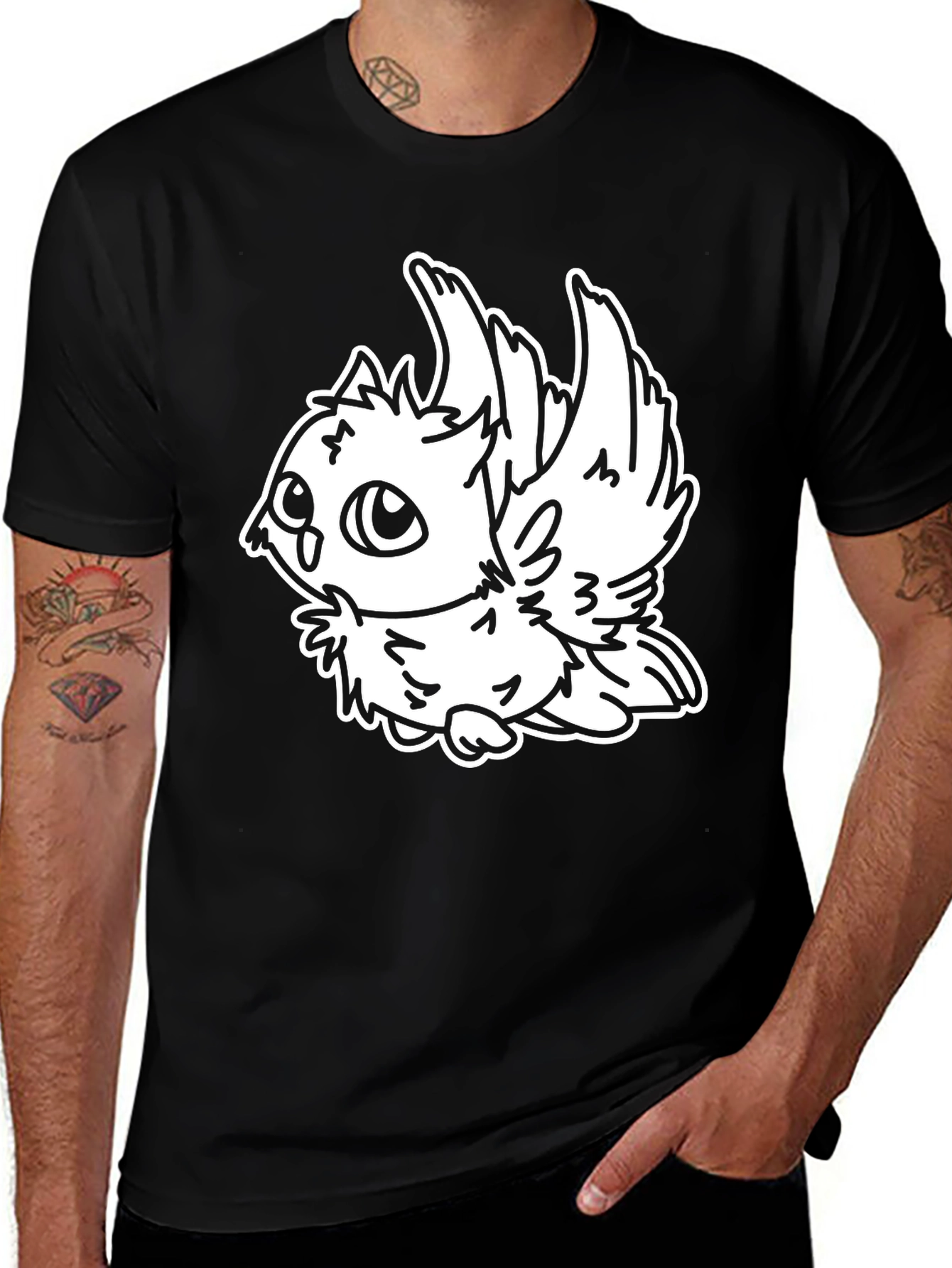 Cute Cartoon Owl Graphic Black T-Shirt
