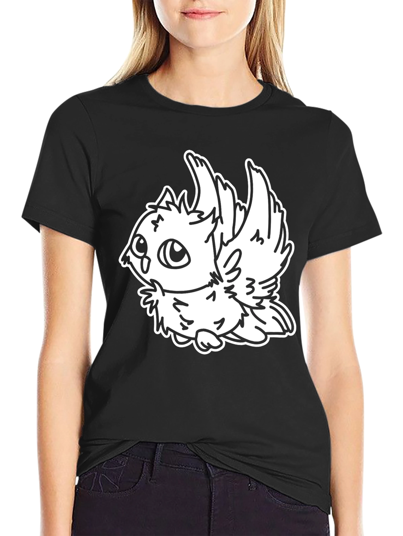 Cute Cartoon Owl Graphic Black T-Shirt