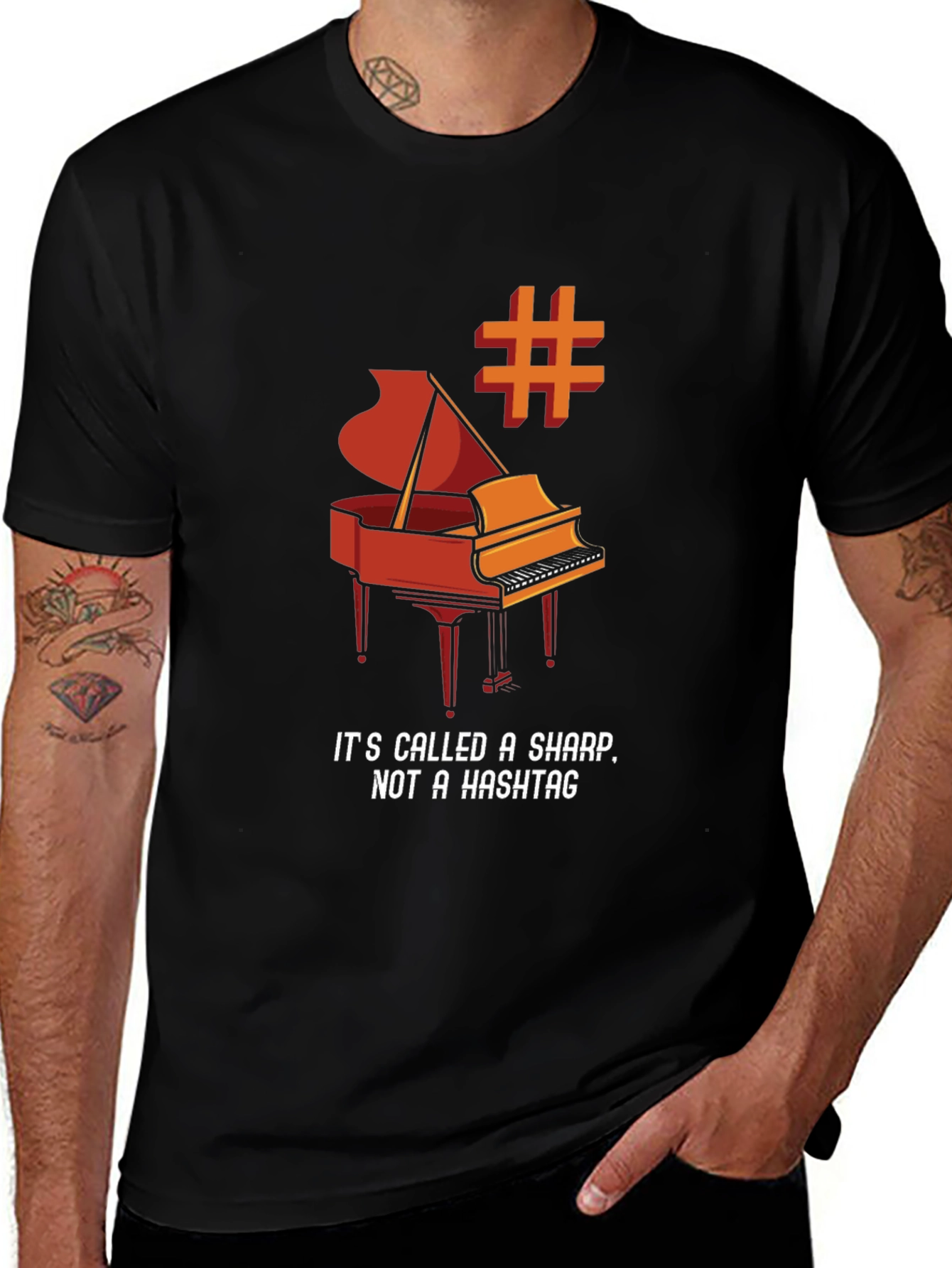 Piano Sharp Note Pun Graphic T-Shirt