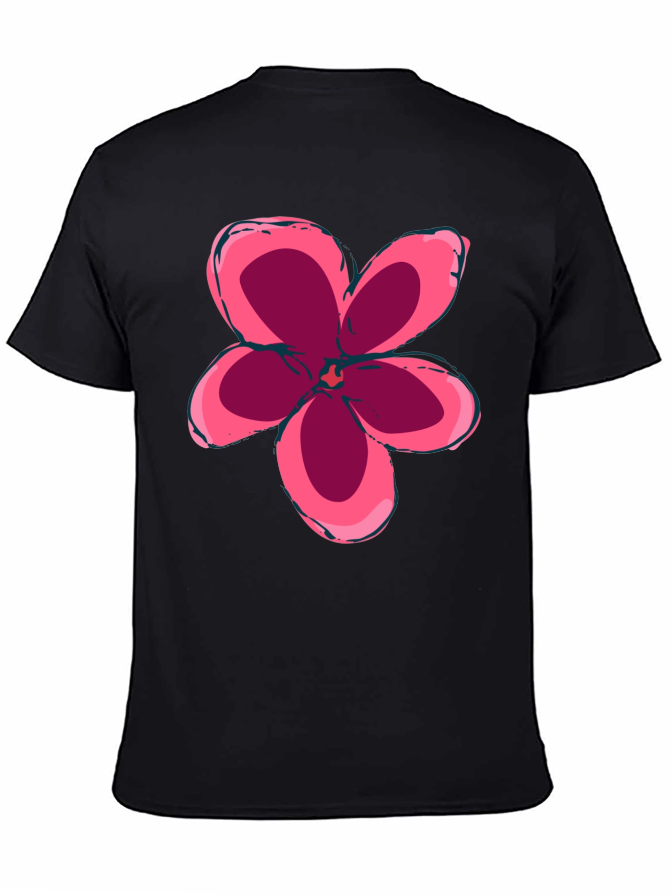 Black T-Shirt with Pink Flower Graphic