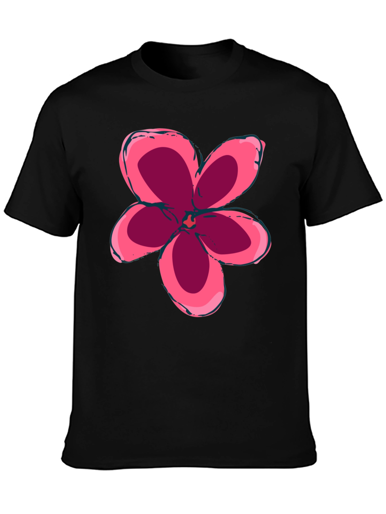 Black T-Shirt with Pink Flower Graphic