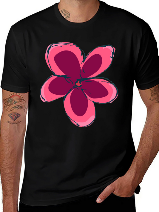 Black T-Shirt with Pink Flower Graphic