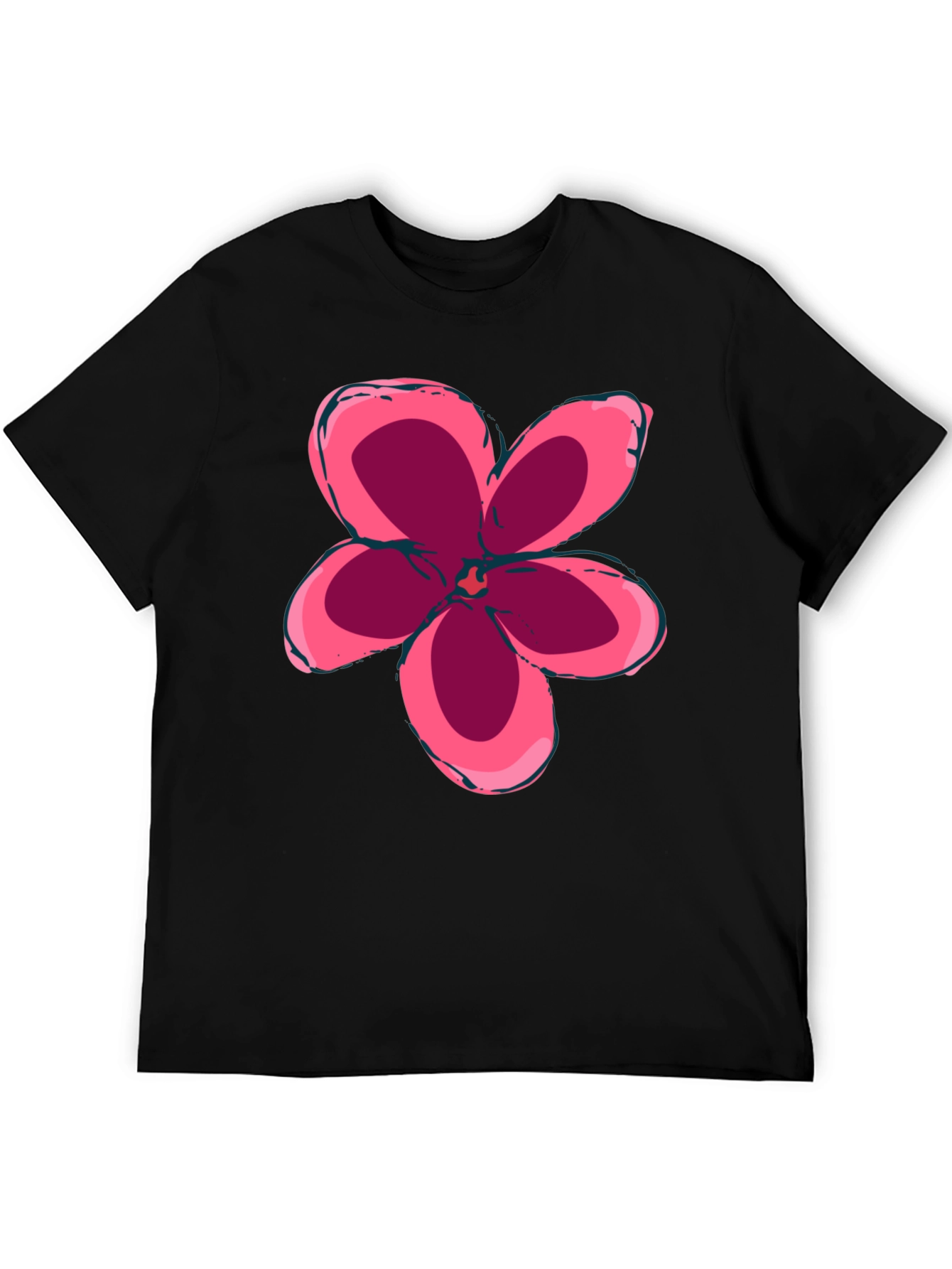 Black T-Shirt with Pink Flower Graphic