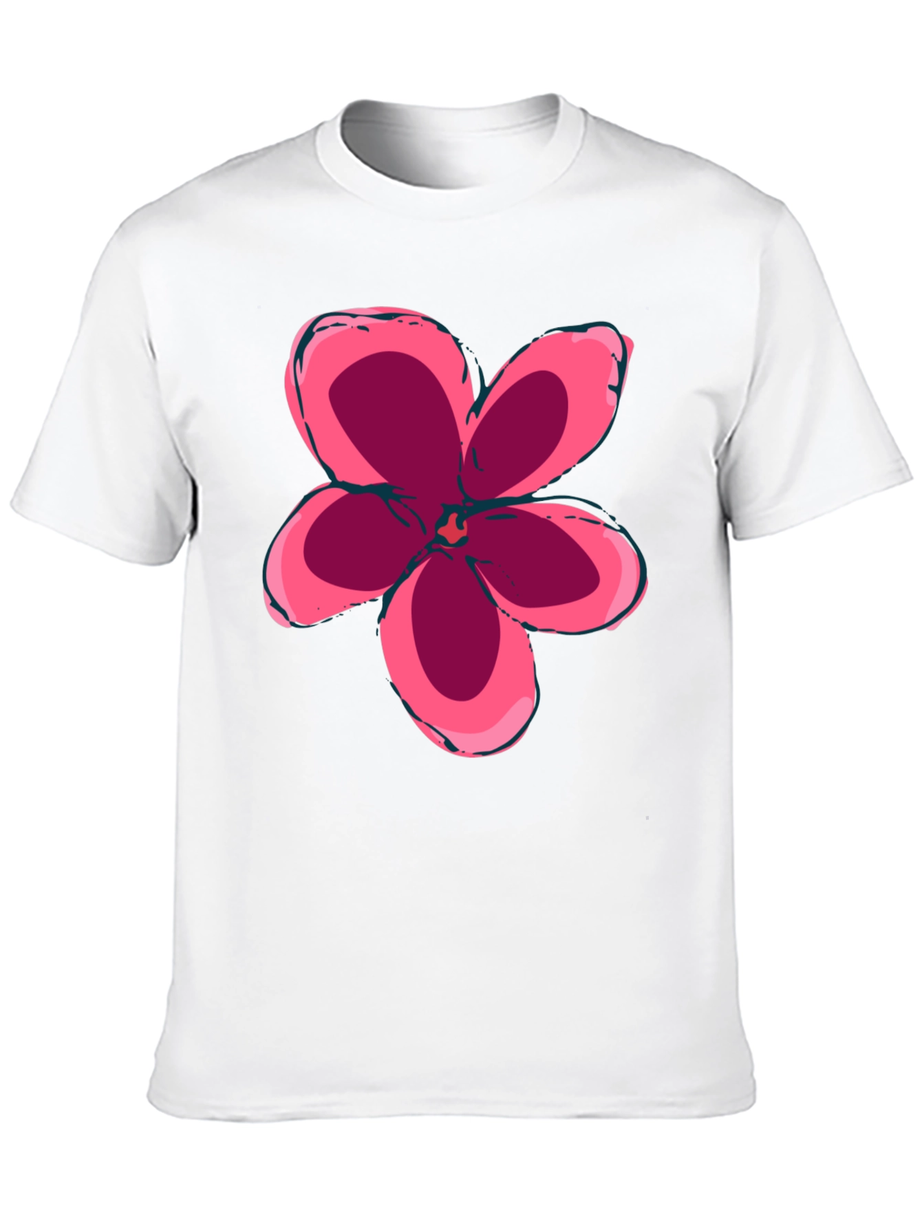 Black T-Shirt with Pink Flower Graphic