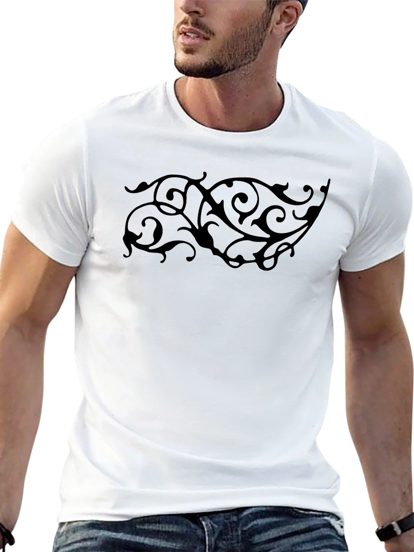 Black Graphic Tee - Elegant Swirl Design