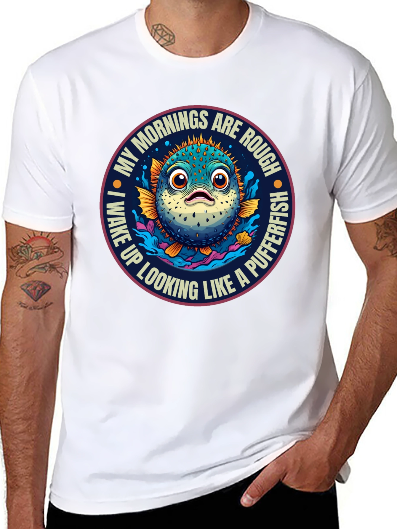 Rough Morning Pufferfish Graphic Tee
