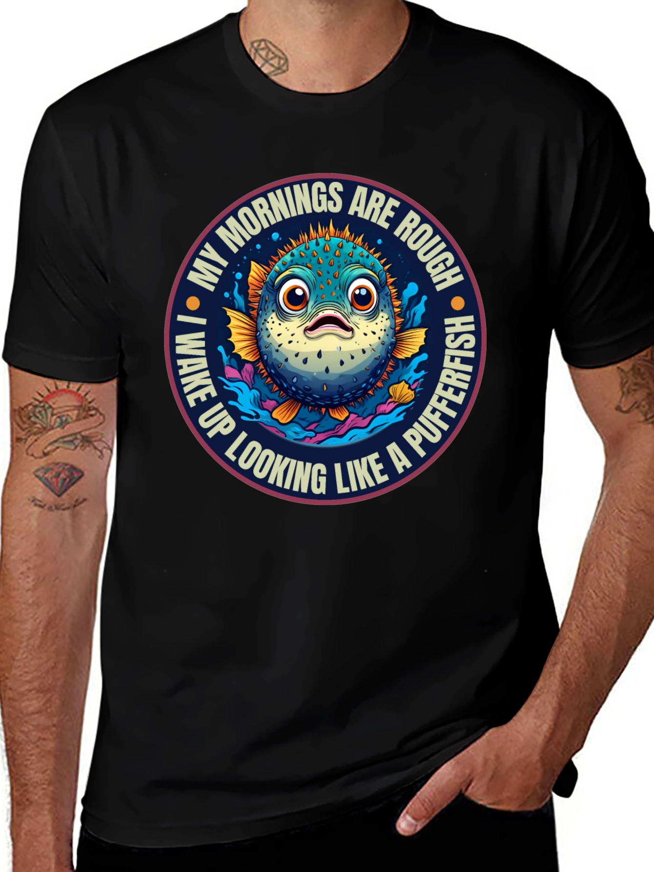 Rough Morning Pufferfish Graphic Tee