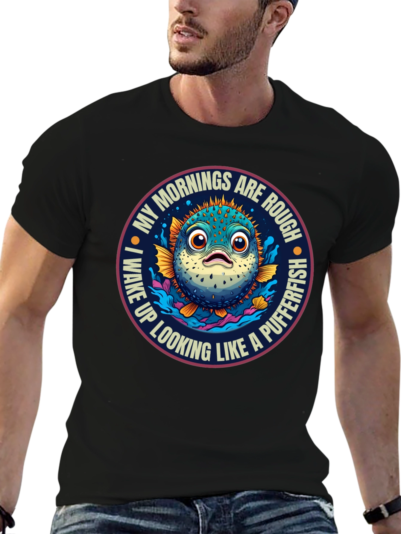 Rough Morning Pufferfish Graphic Tee