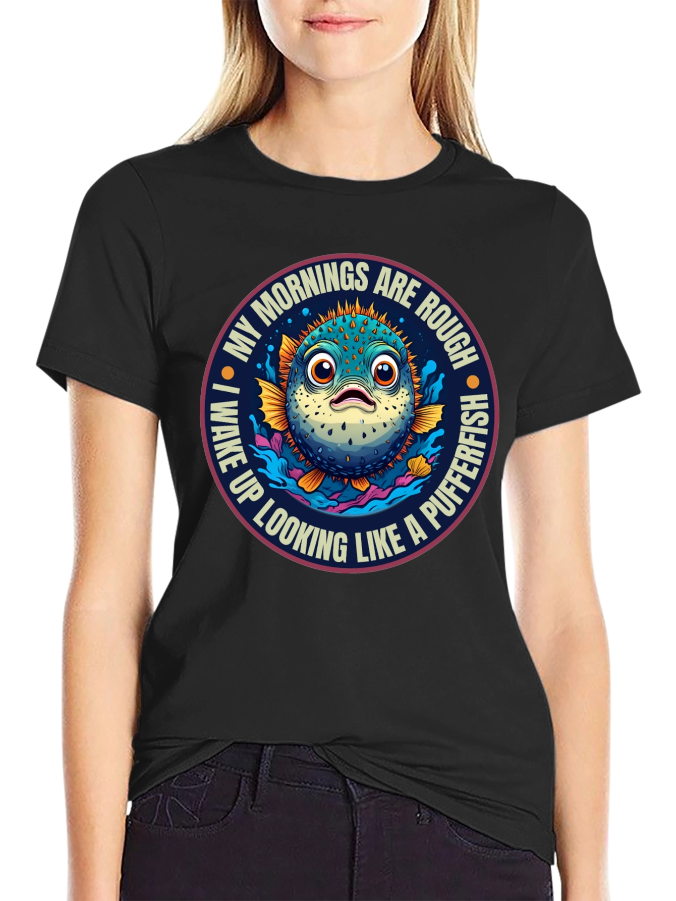 Rough Morning Pufferfish Graphic Tee