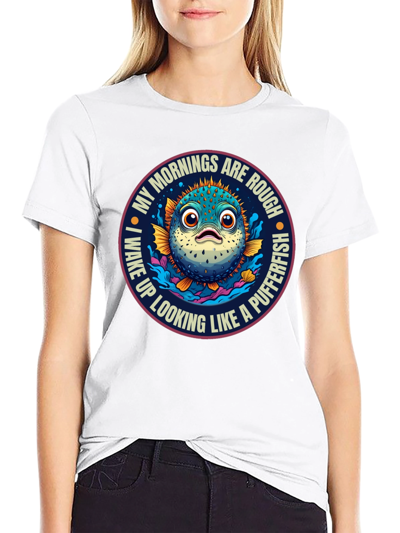 Rough Morning Pufferfish Graphic Tee
