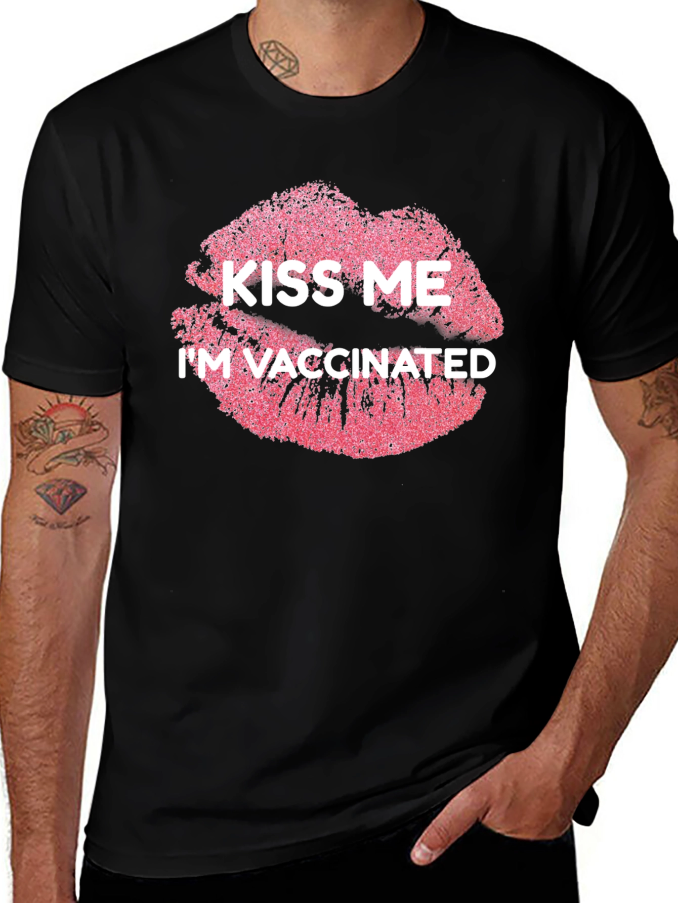 Kiss Me Im Vaccinated Black Graphic Tee