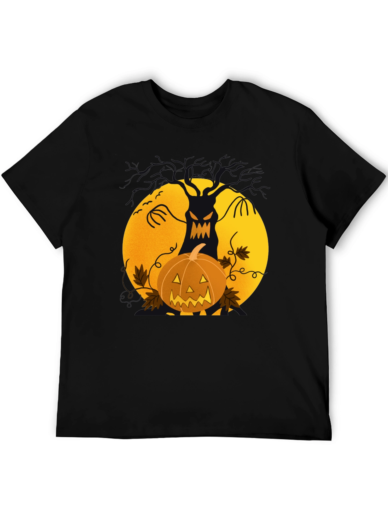 Halloween Tree & Pumpkin Black T-Shirt