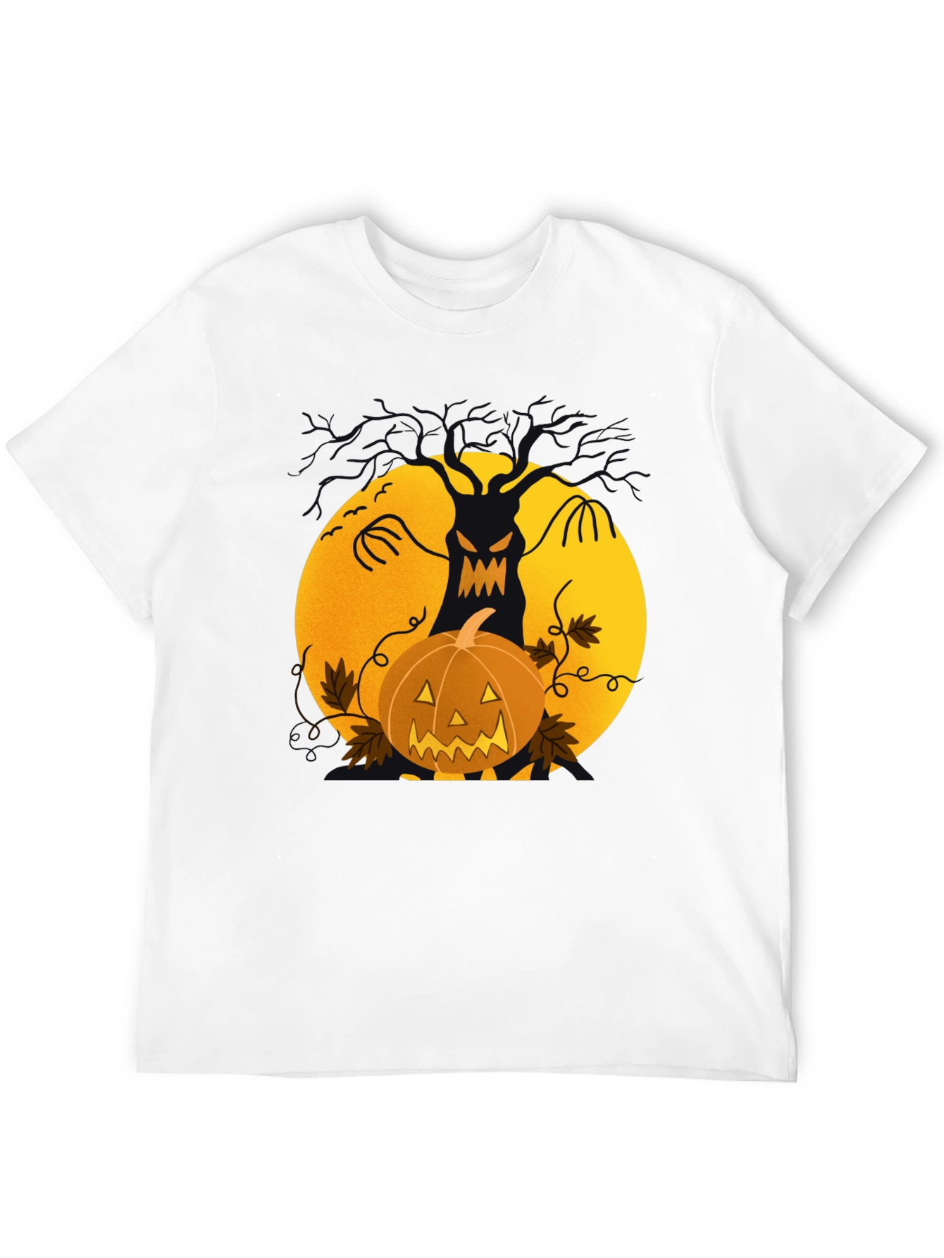 Halloween Tree & Pumpkin Black T-Shirt