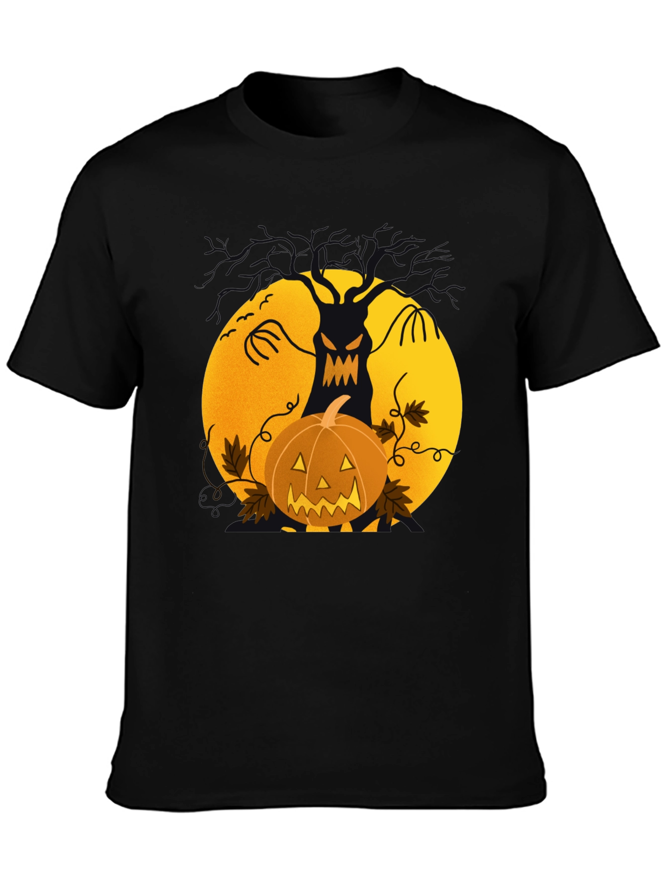 Halloween Tree & Pumpkin Black T-Shirt