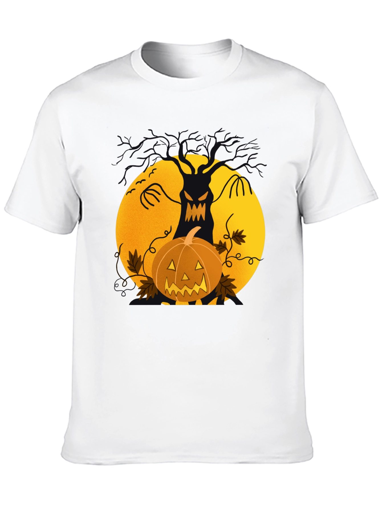 Halloween Tree & Pumpkin Black T-Shirt