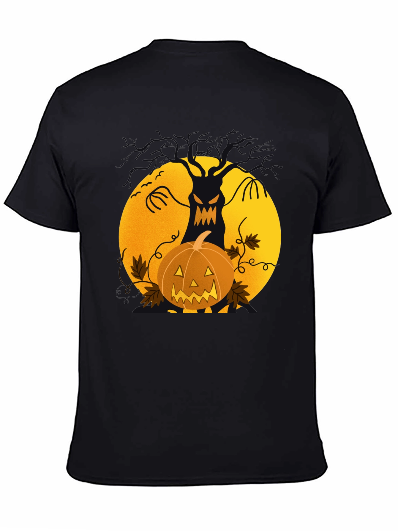Halloween Tree & Pumpkin Black T-Shirt